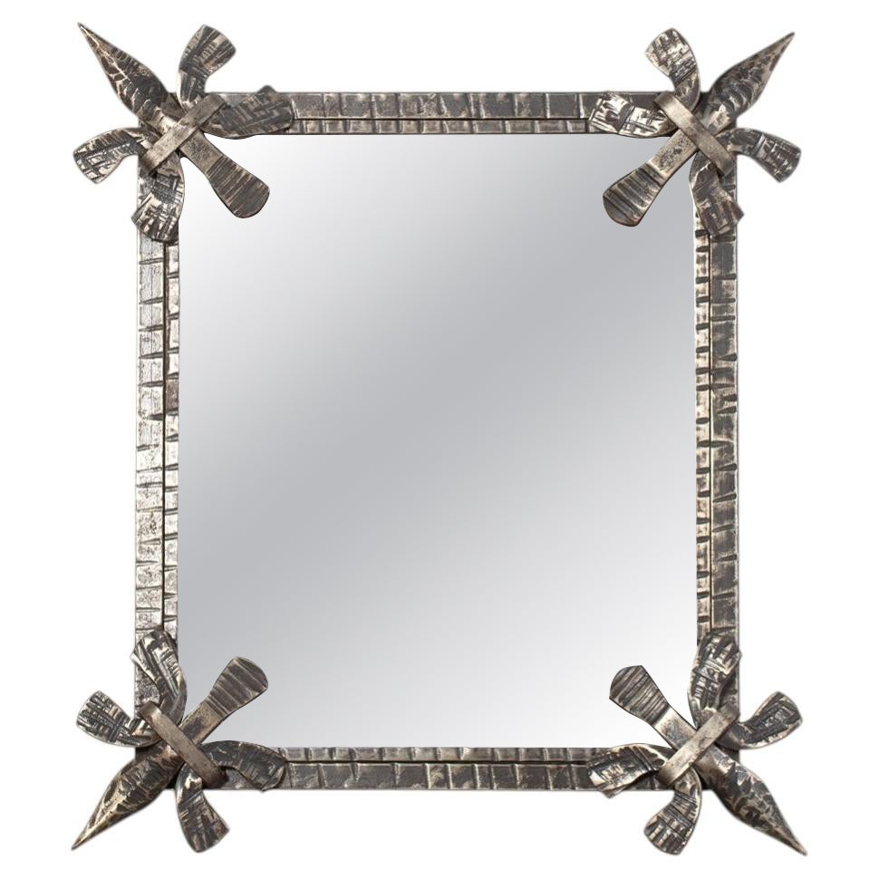 Brutalist Forged Iron Mirror, French c. 1970s