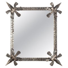Brutalist Forged Iron Mirror, French c. 1970s