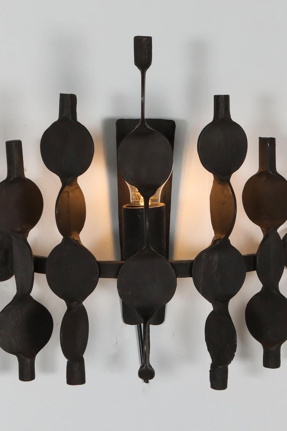 Brutalist Forged Iron Wall Sconces 1