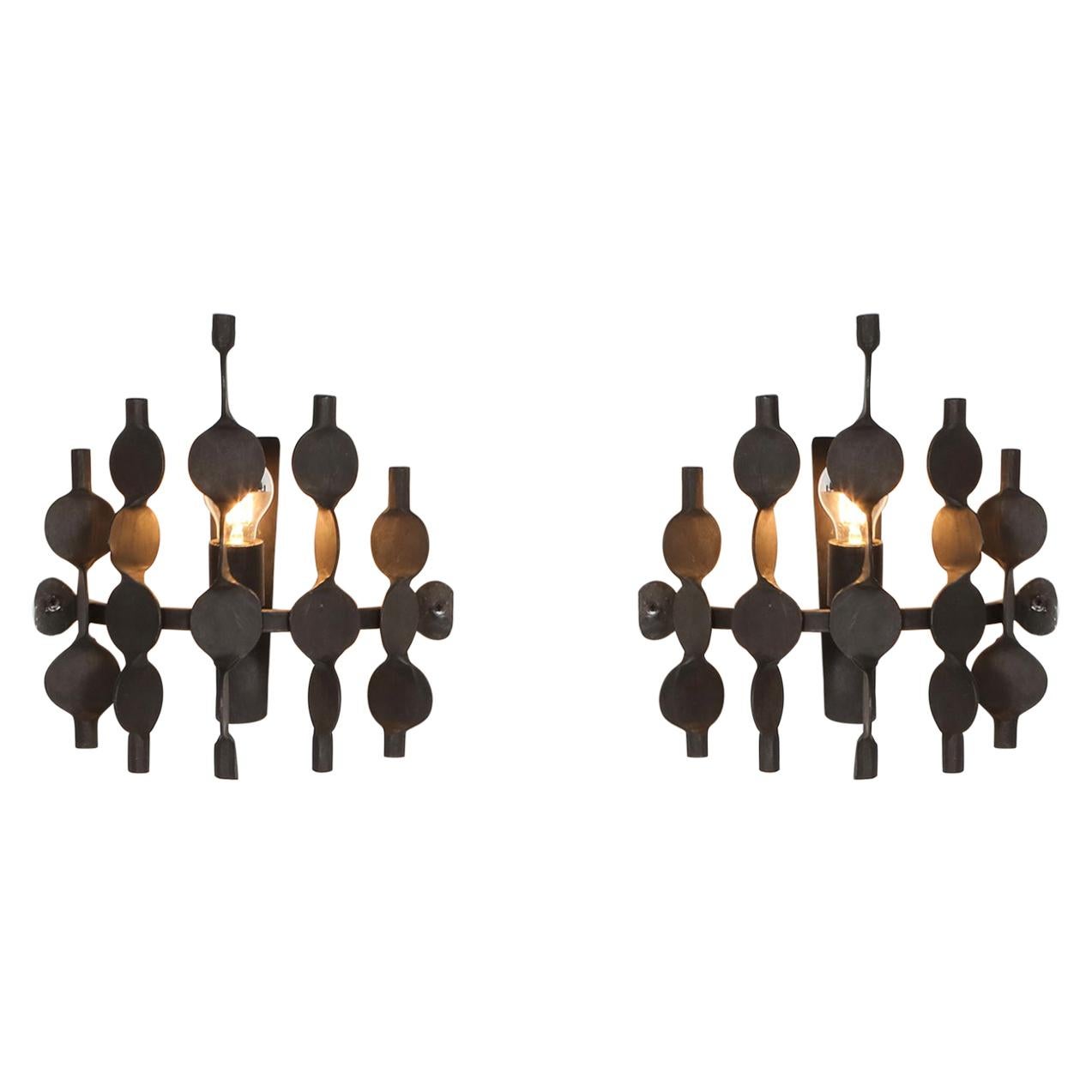 Brutalist Forged Iron Wall Sconces