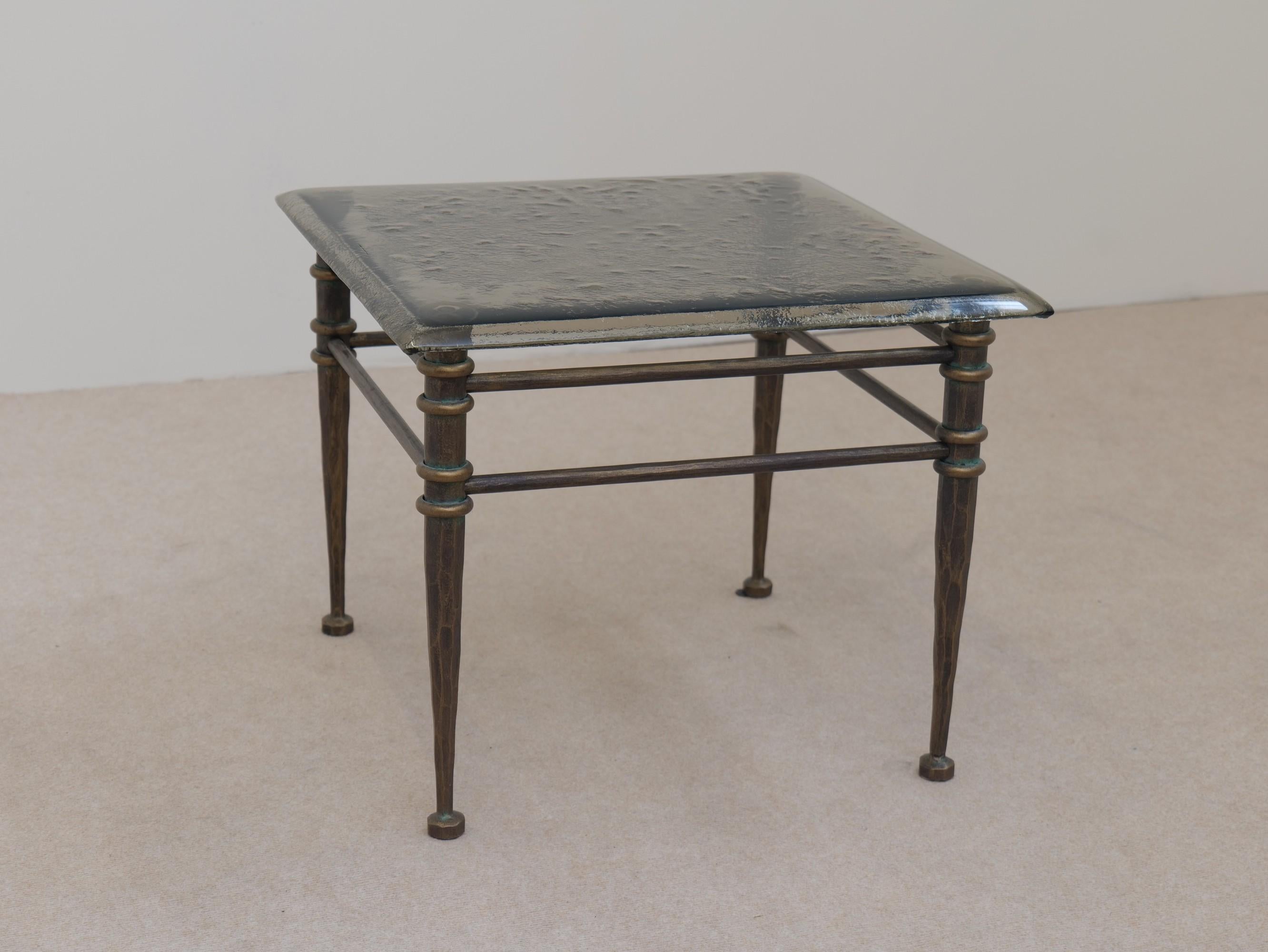 mesa cuadrada de forja brutalista al estilo de Lothar Klute Vidrio en venta