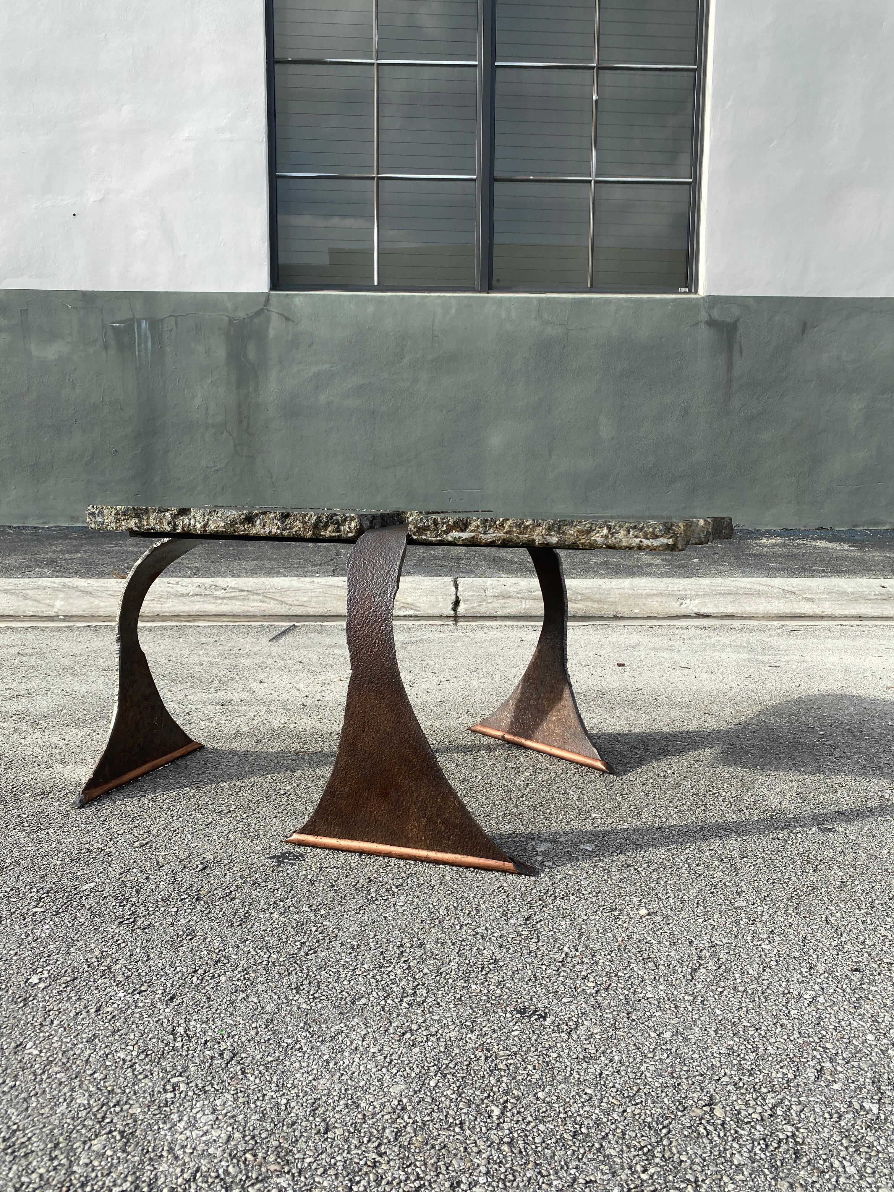 Canadian Brutalist Forged Steel and Granite Artist Coffee Table For Sale