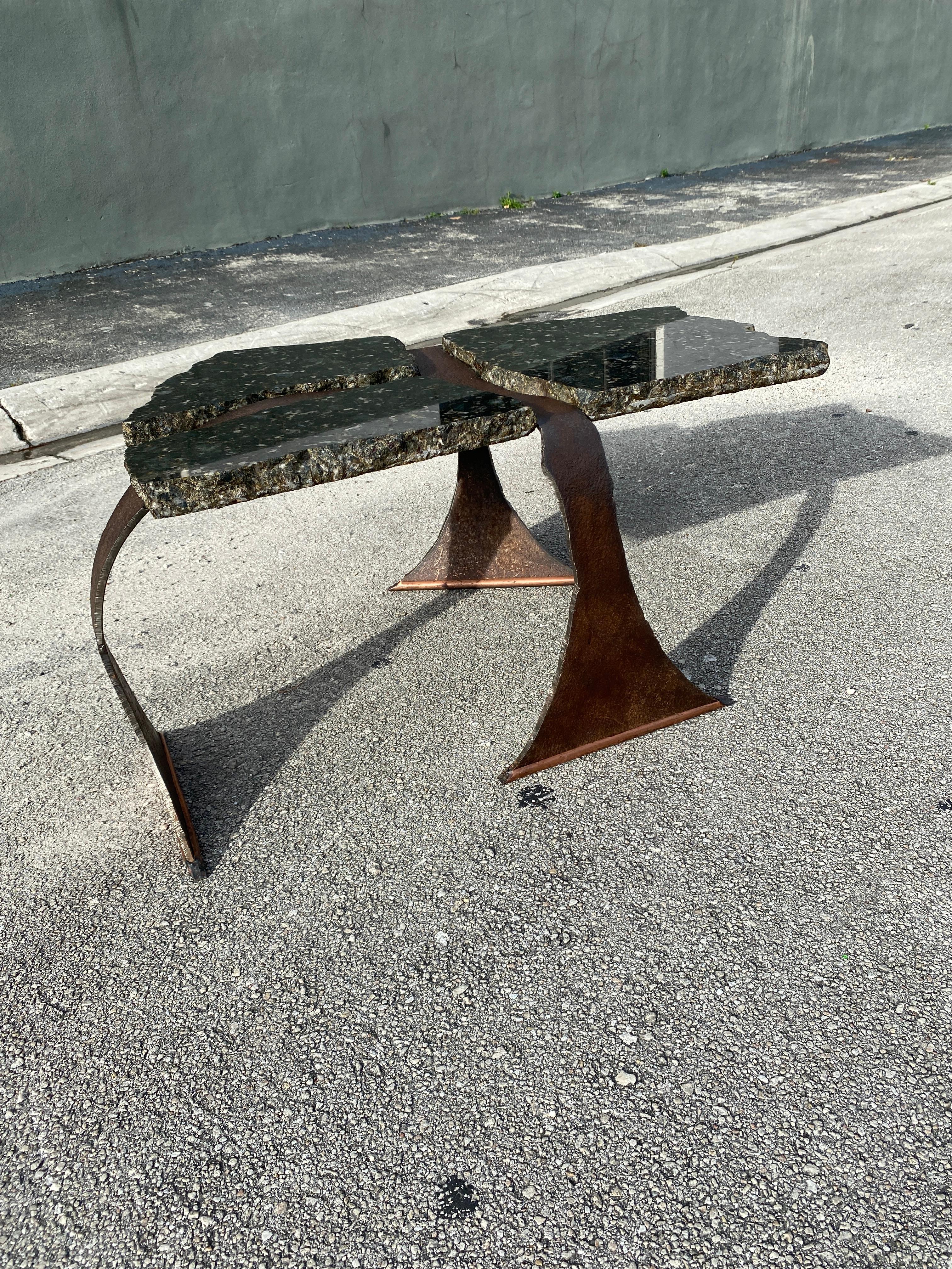 Brutalist Forged Steel and Granite Artist Coffee Table In Excellent Condition For Sale In Asheville, NC