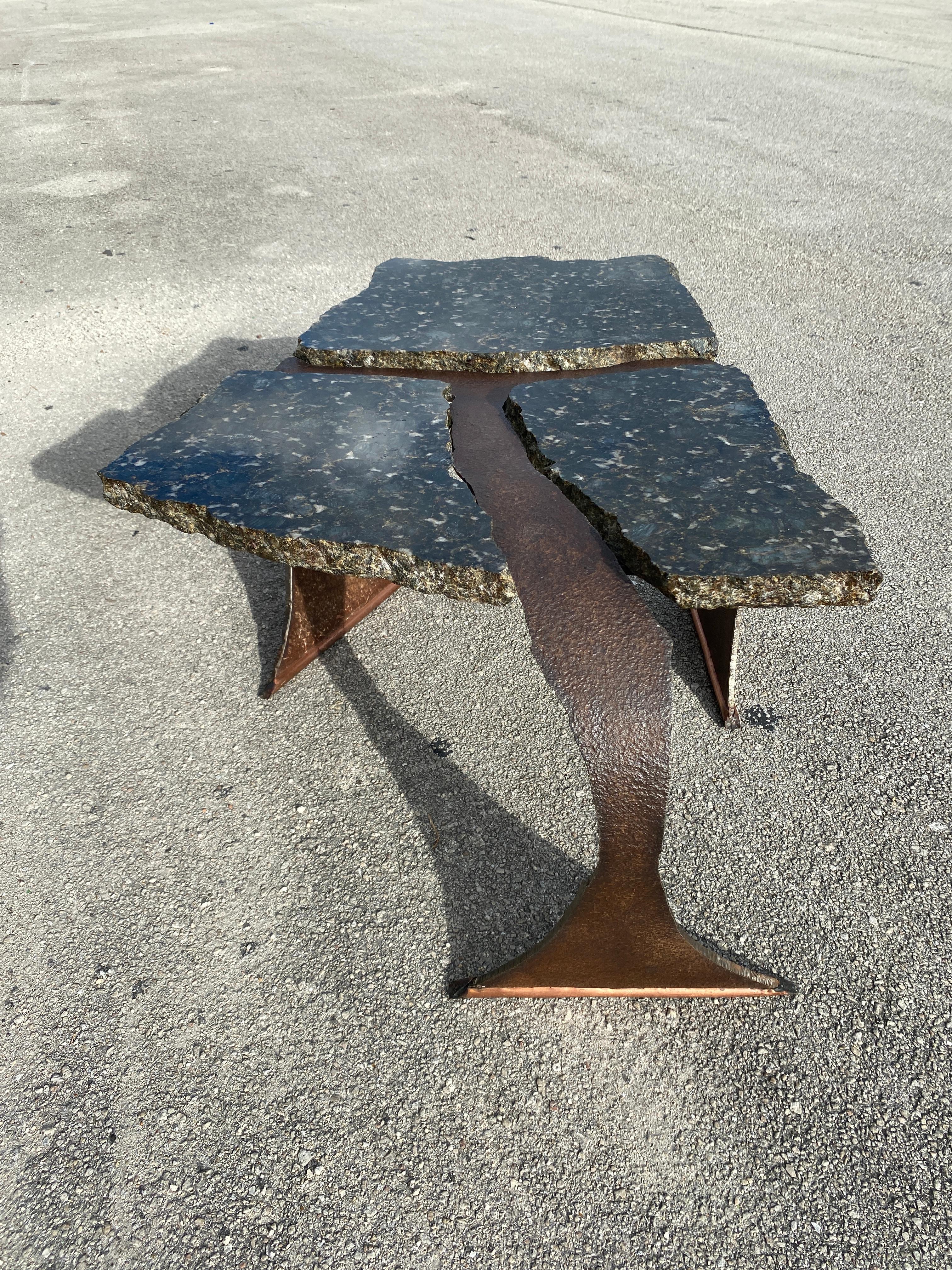Brutalist Forged Steel and Granite Artist Coffee Table For Sale 1