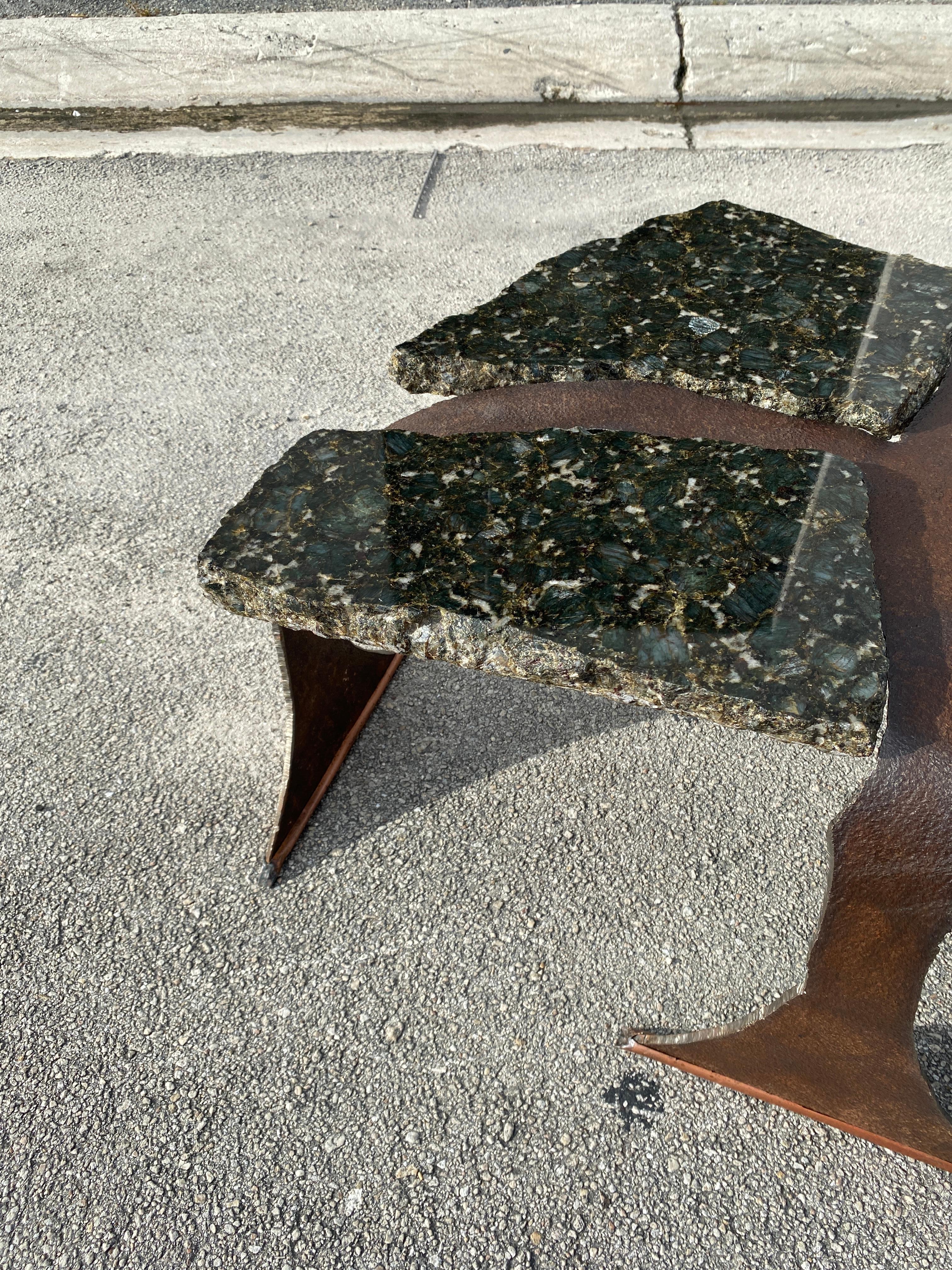 Brutalist Forged Steel and Granite Artist Coffee Table For Sale 2