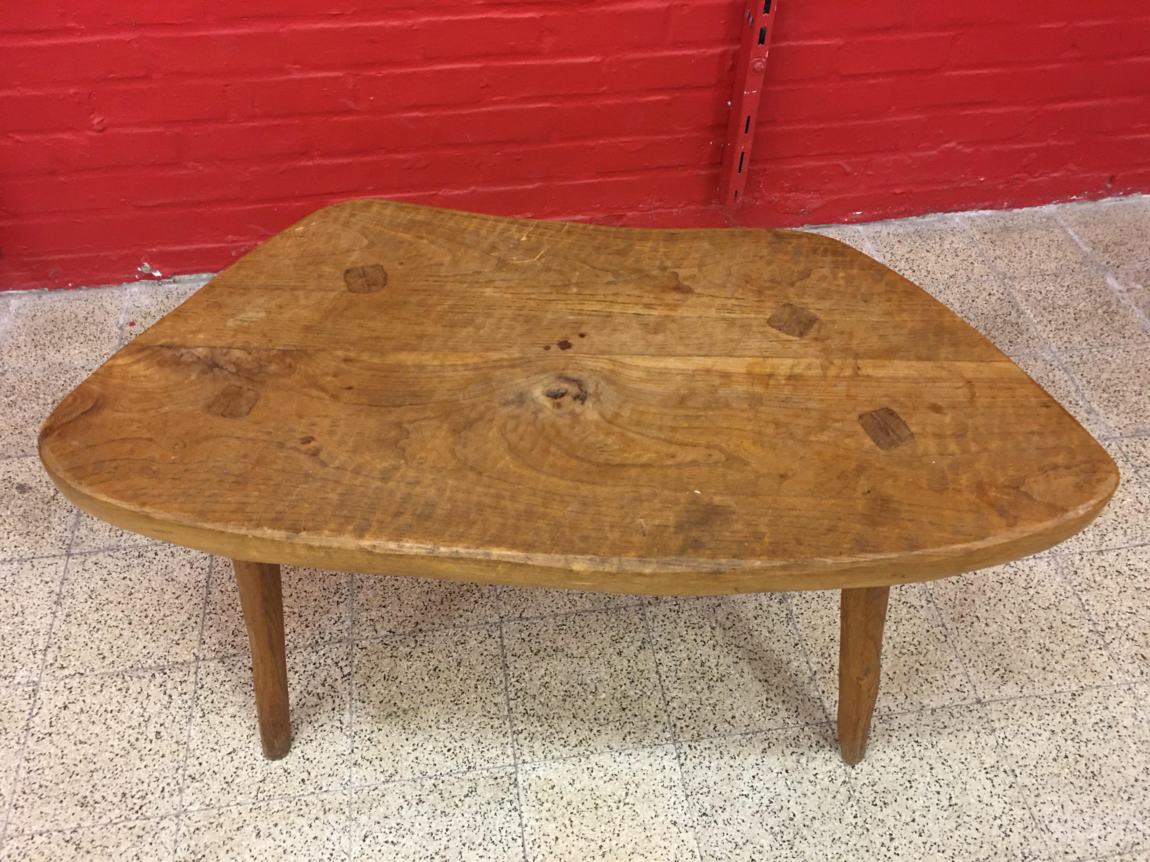 Mid-Century Modern Brutalist Freeform Coffee Table in Solid Elm, circa 1950-1960 For Sale