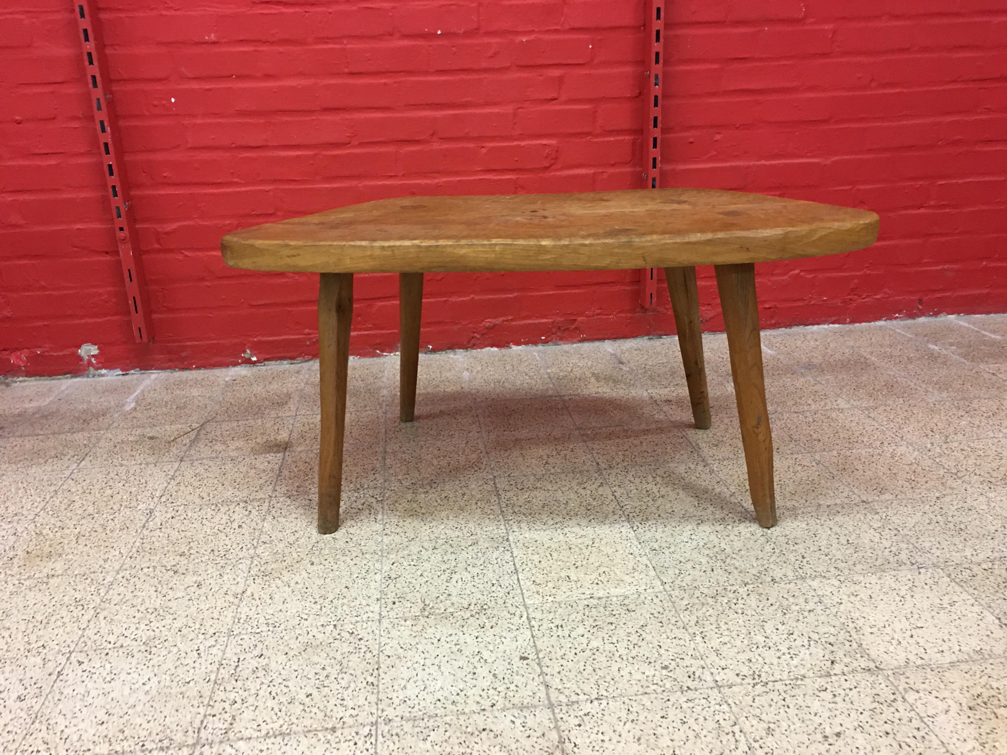 French Brutalist Freeform Coffee Table in Solid Elm, circa 1950-1960 For Sale