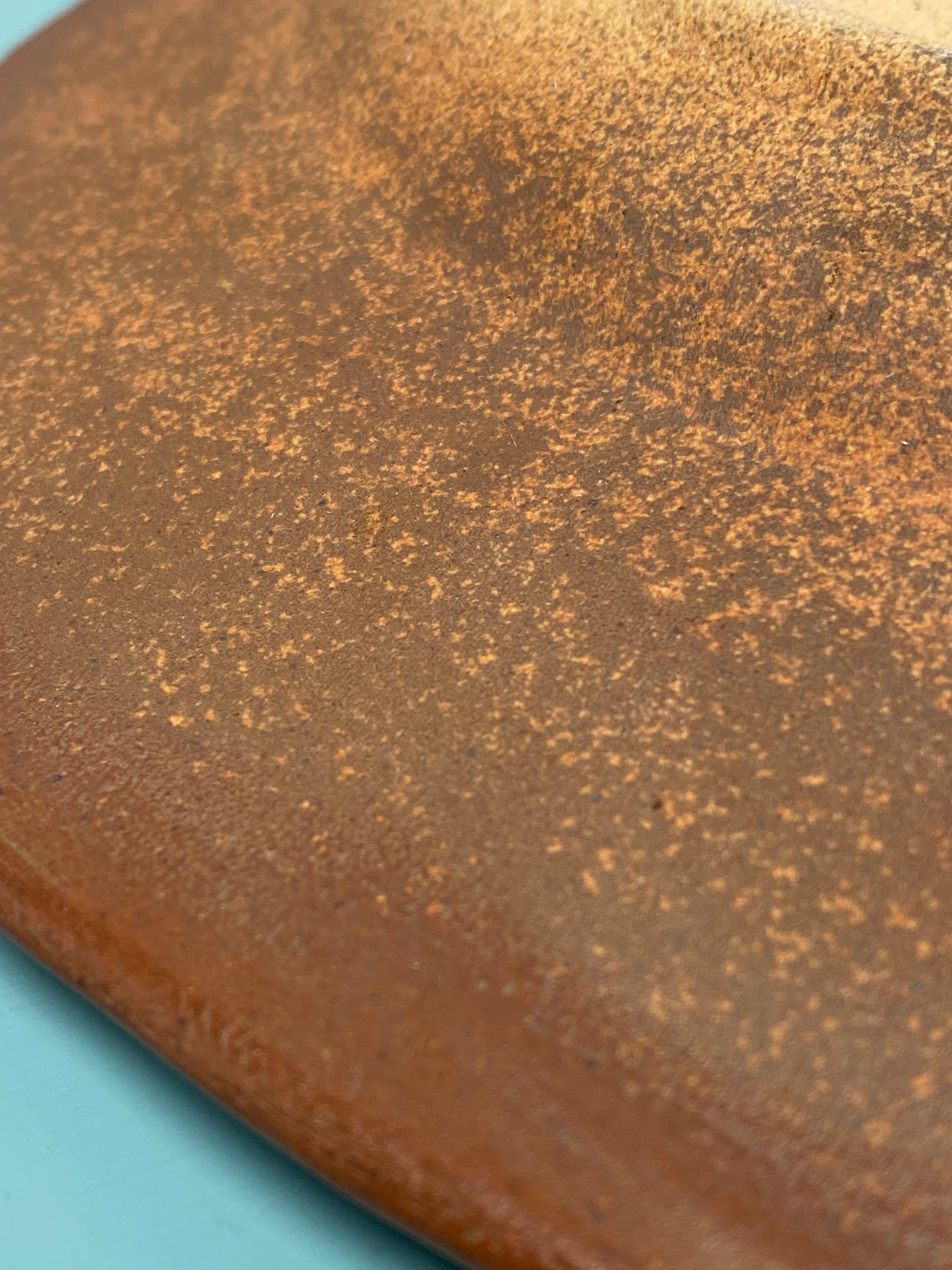 Brutalist Freeform Earthenware Wall Plate w Turquoise Glaze For Sale 11