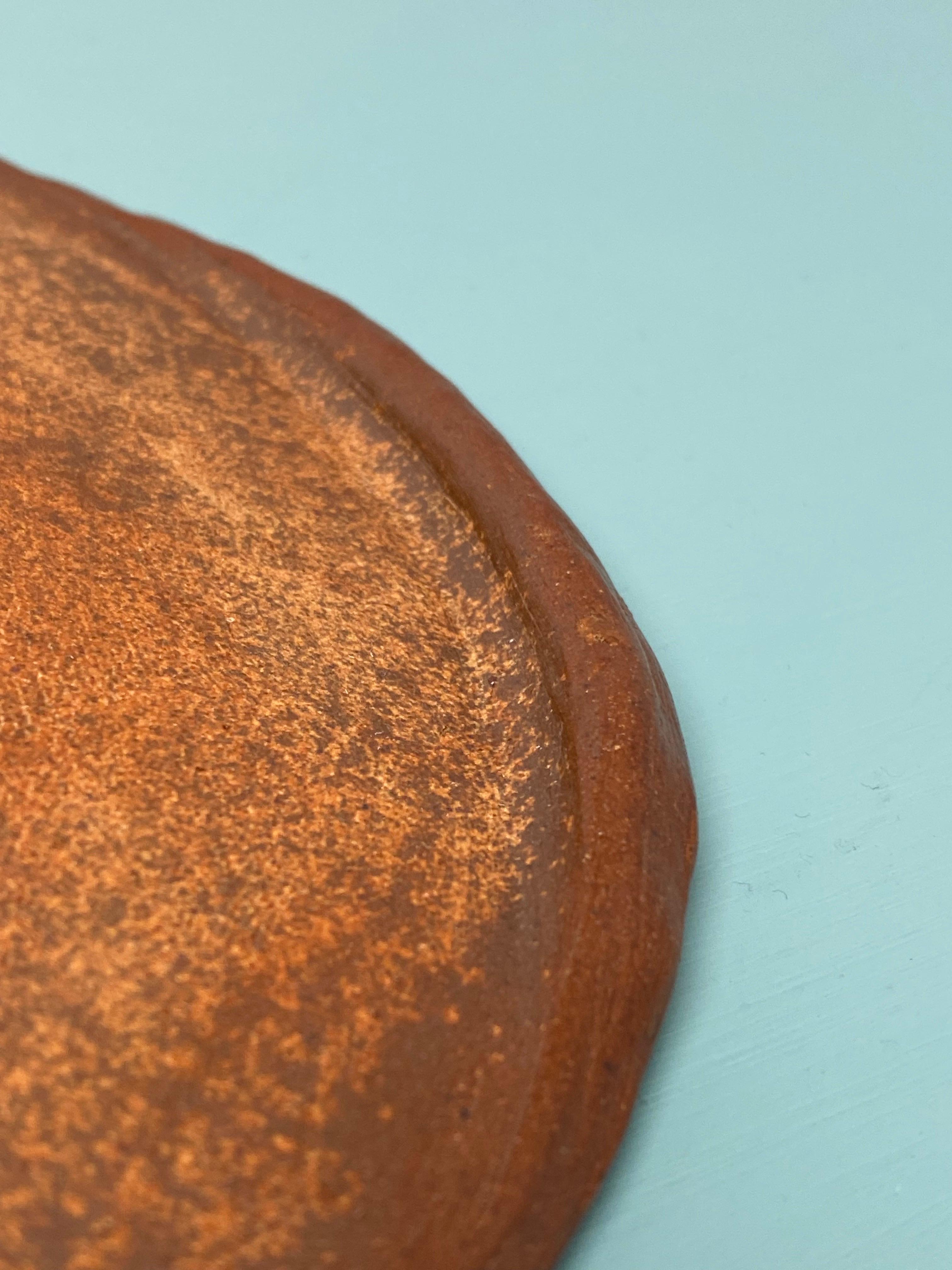 Brutalist Freeform Earthenware Wall Plate w Turquoise Glaze For Sale 12