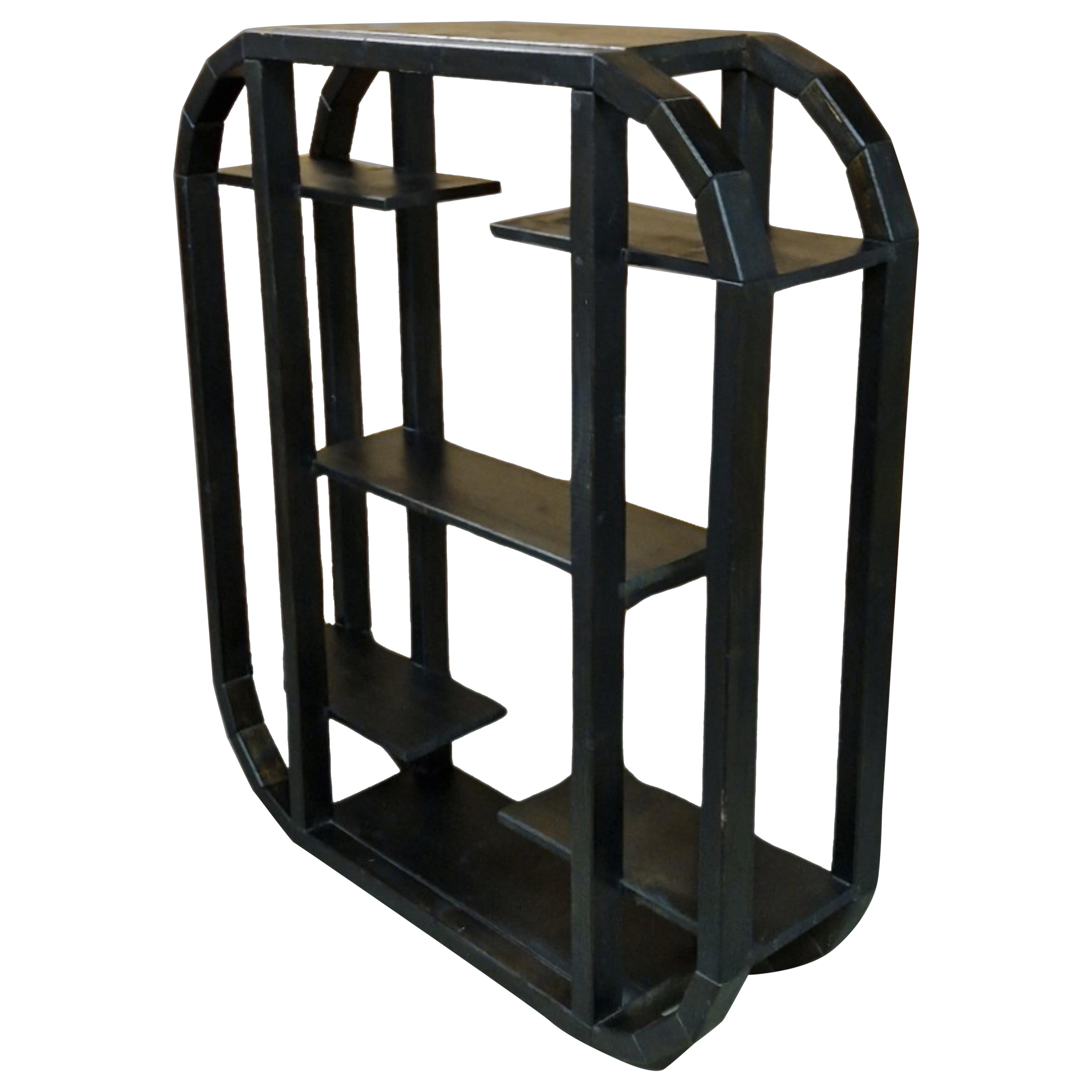 Brutalist freestanding bookcase made from wood, Germany 1970s For Sale