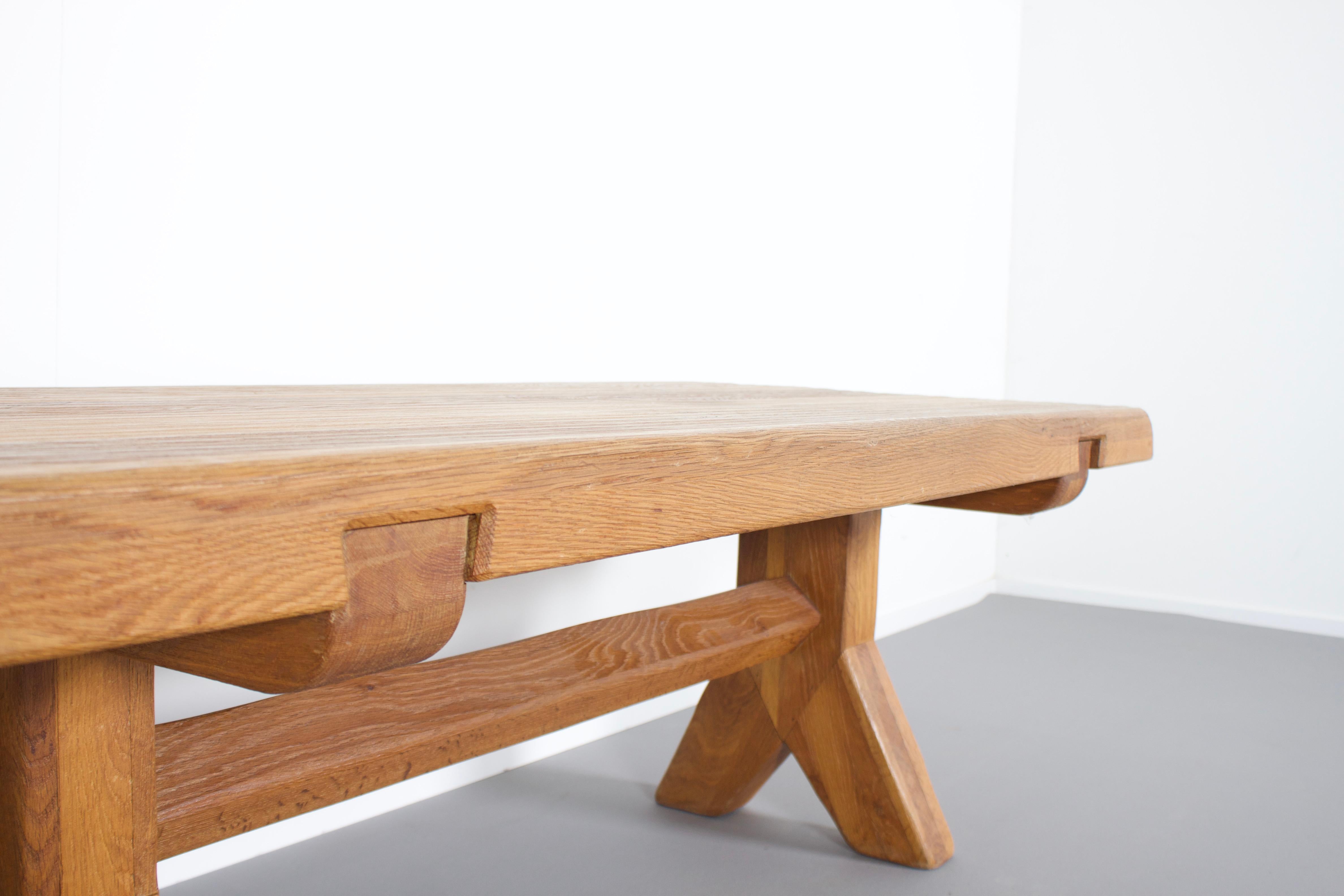 Brutalist French Artisan Console / Coffee Table in Solid Oak, 1960s 2