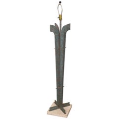 Brutalist French Bronze, Iron and Stone Floor Lamp, 1970s France