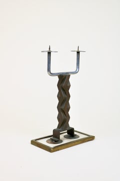 Brutalist French Candlestick Pair with Zig Zag Design