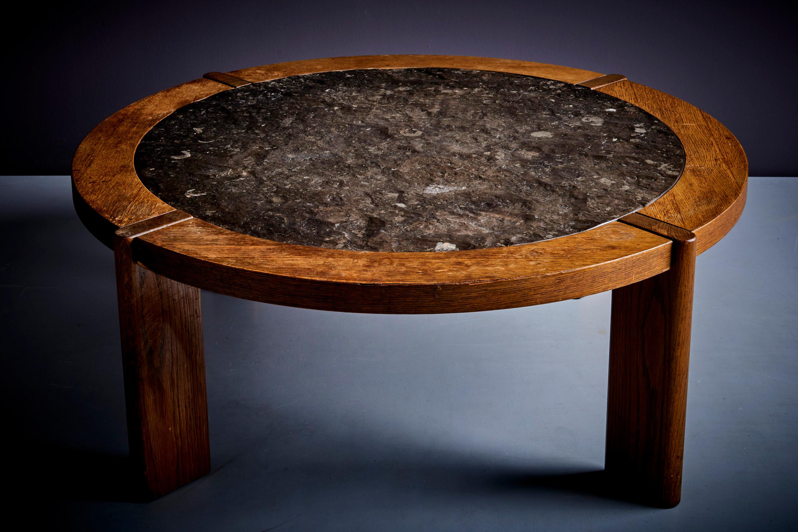 Mid-Century Modern Brutalist French coffee Table with Slate top, 1960 For Sale