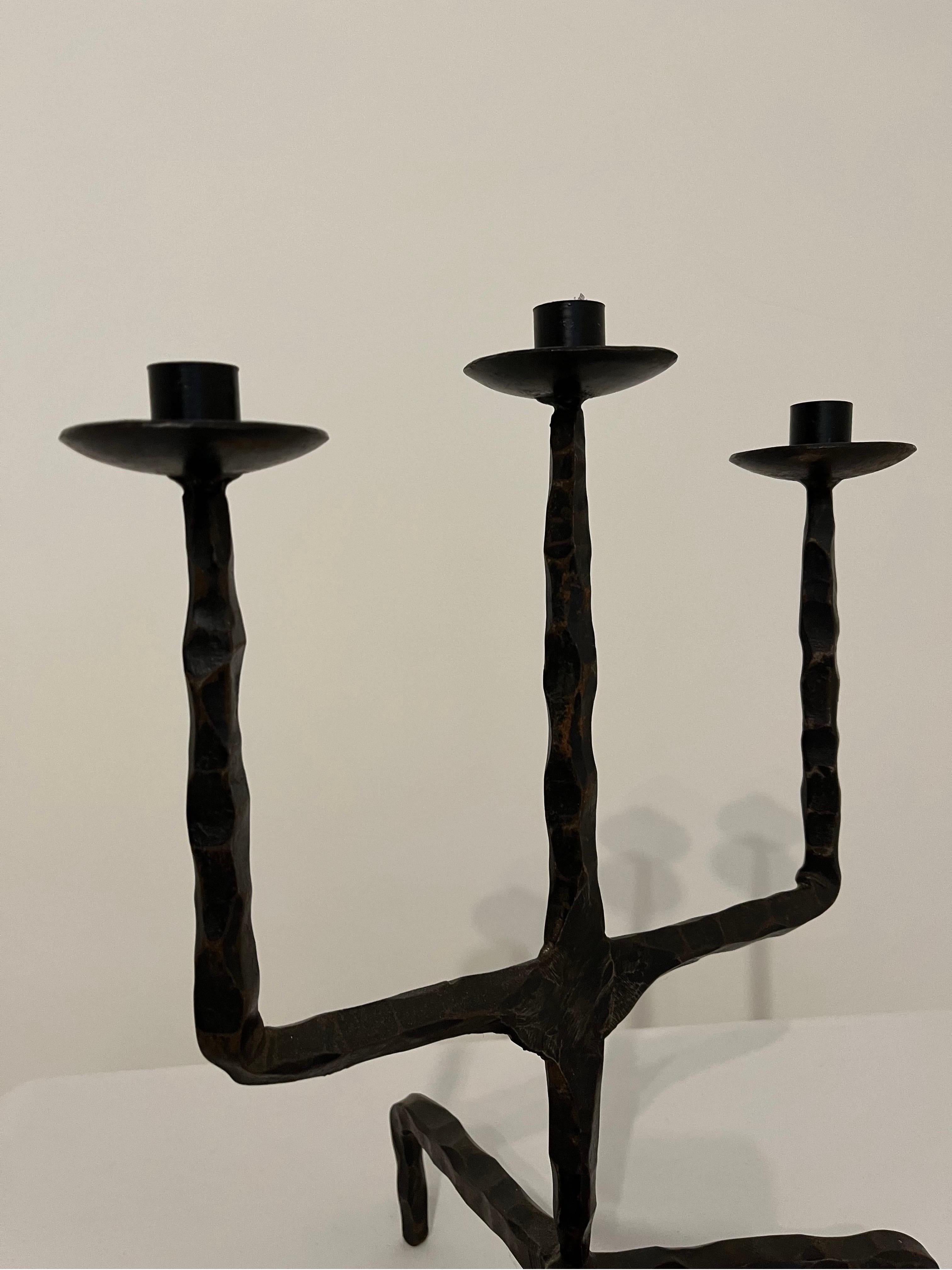 Brutalist French Iron candelabra candlestick - after Marolles c1950s In Excellent Condition For Sale In Gravesend, GB