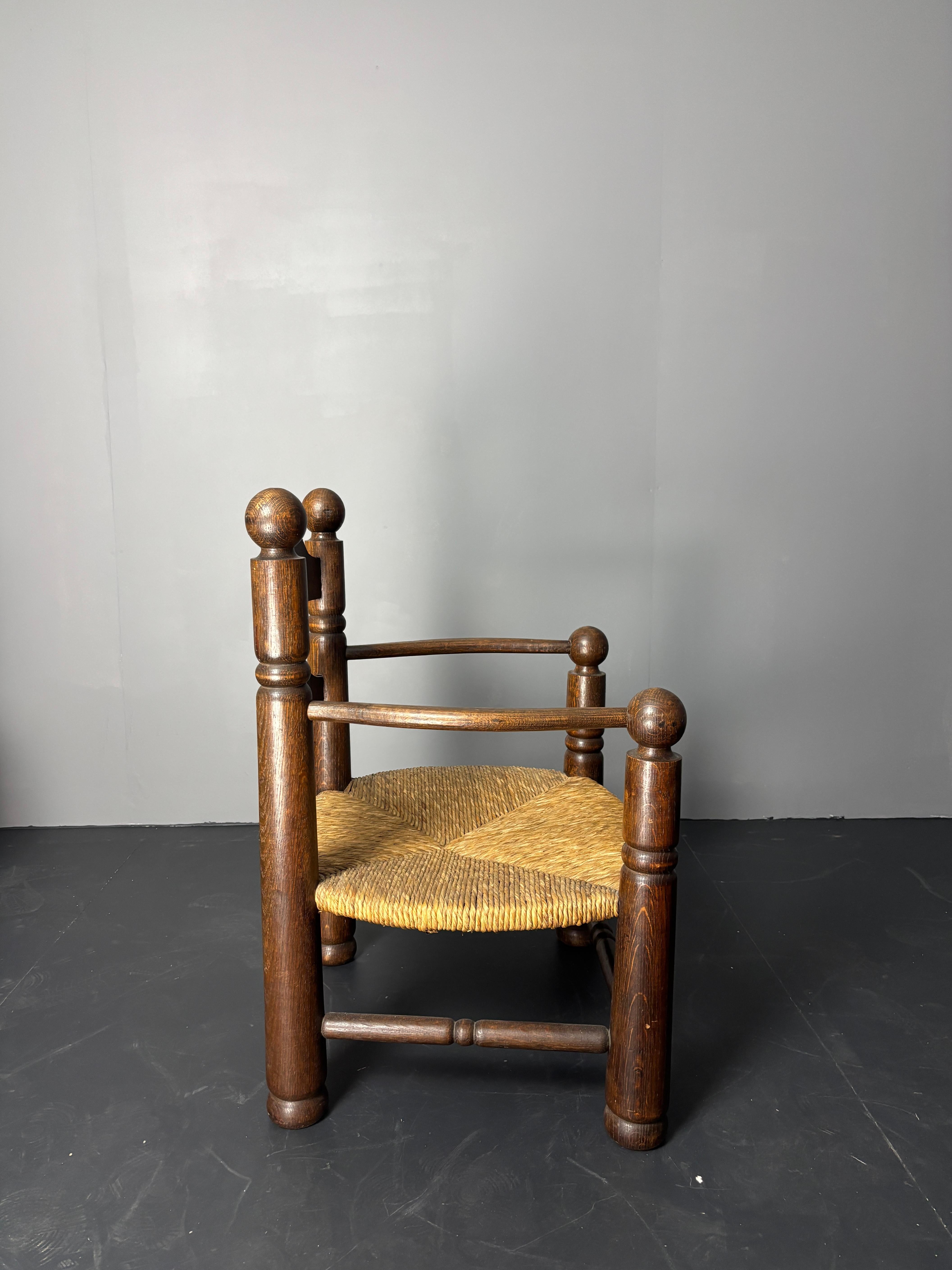 Chêne Fauteuil d'appoint en chêne jonc brutaliste français par Charles Dudouyt ca 1940s en vente