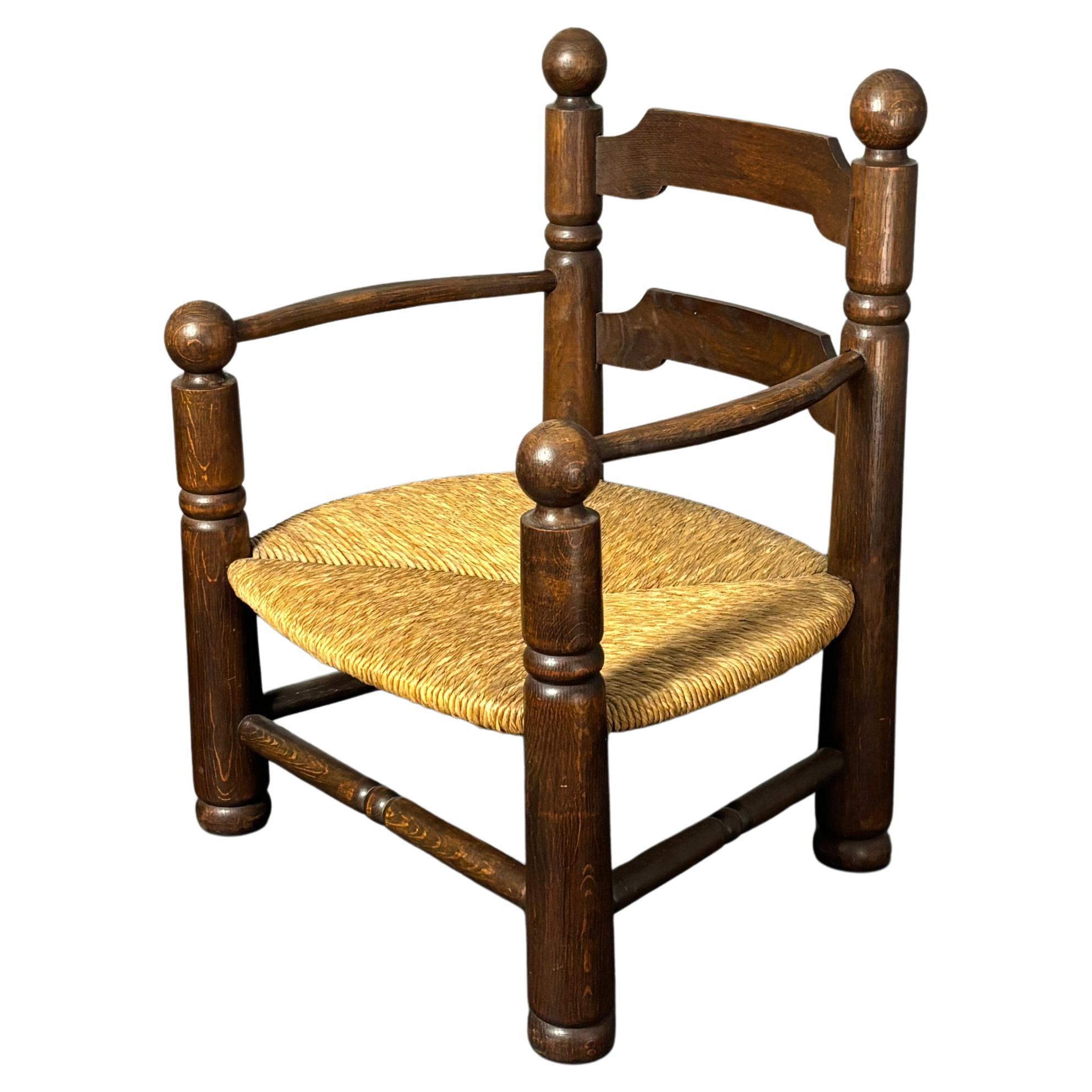 Poltrona francese brutalista in legno di quercia di Charles Dudouyt, 1940 ca.