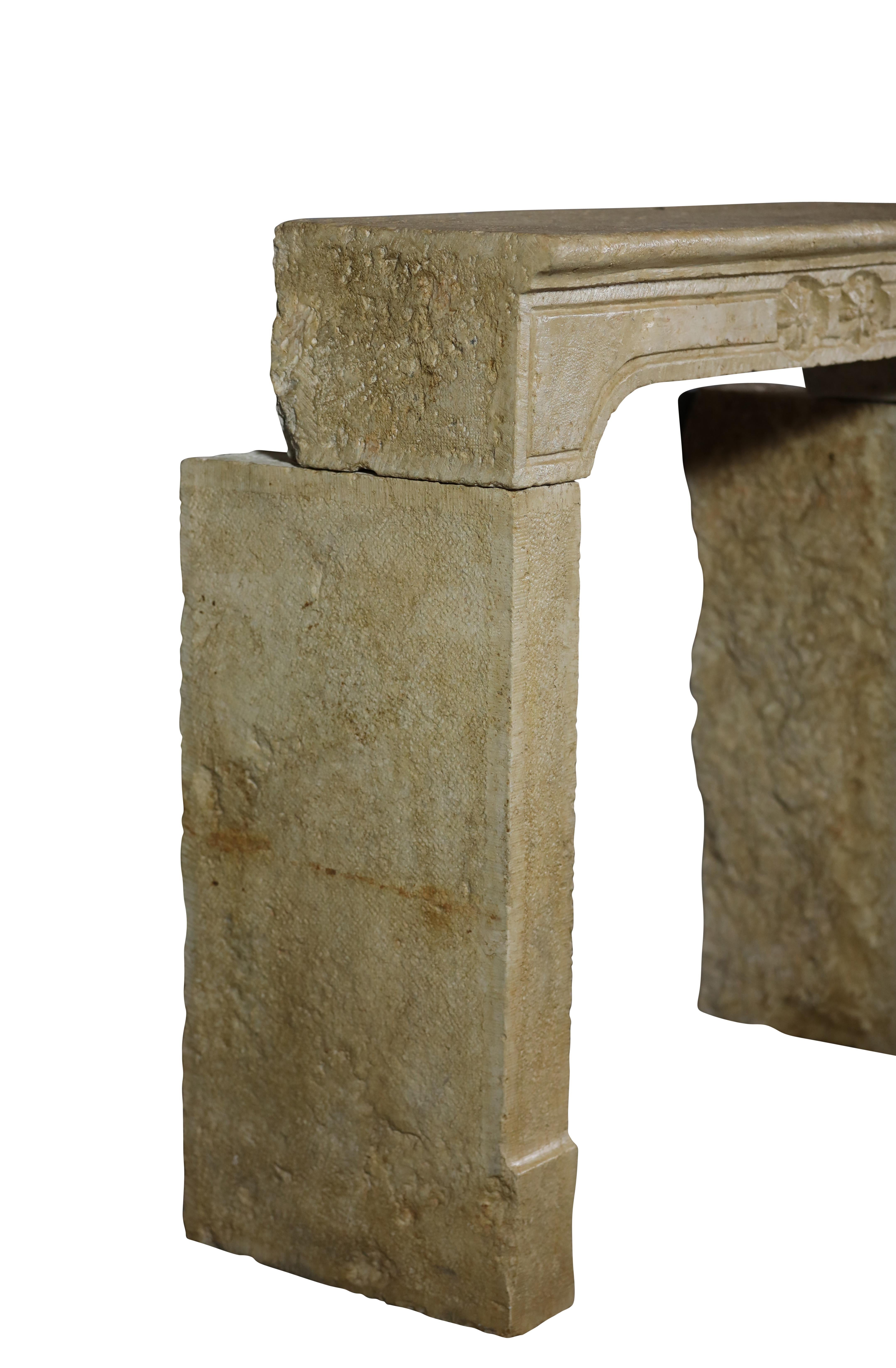 Brutalist French Reclaimed Fireplace Surround In Hard Limestone For Sale 9