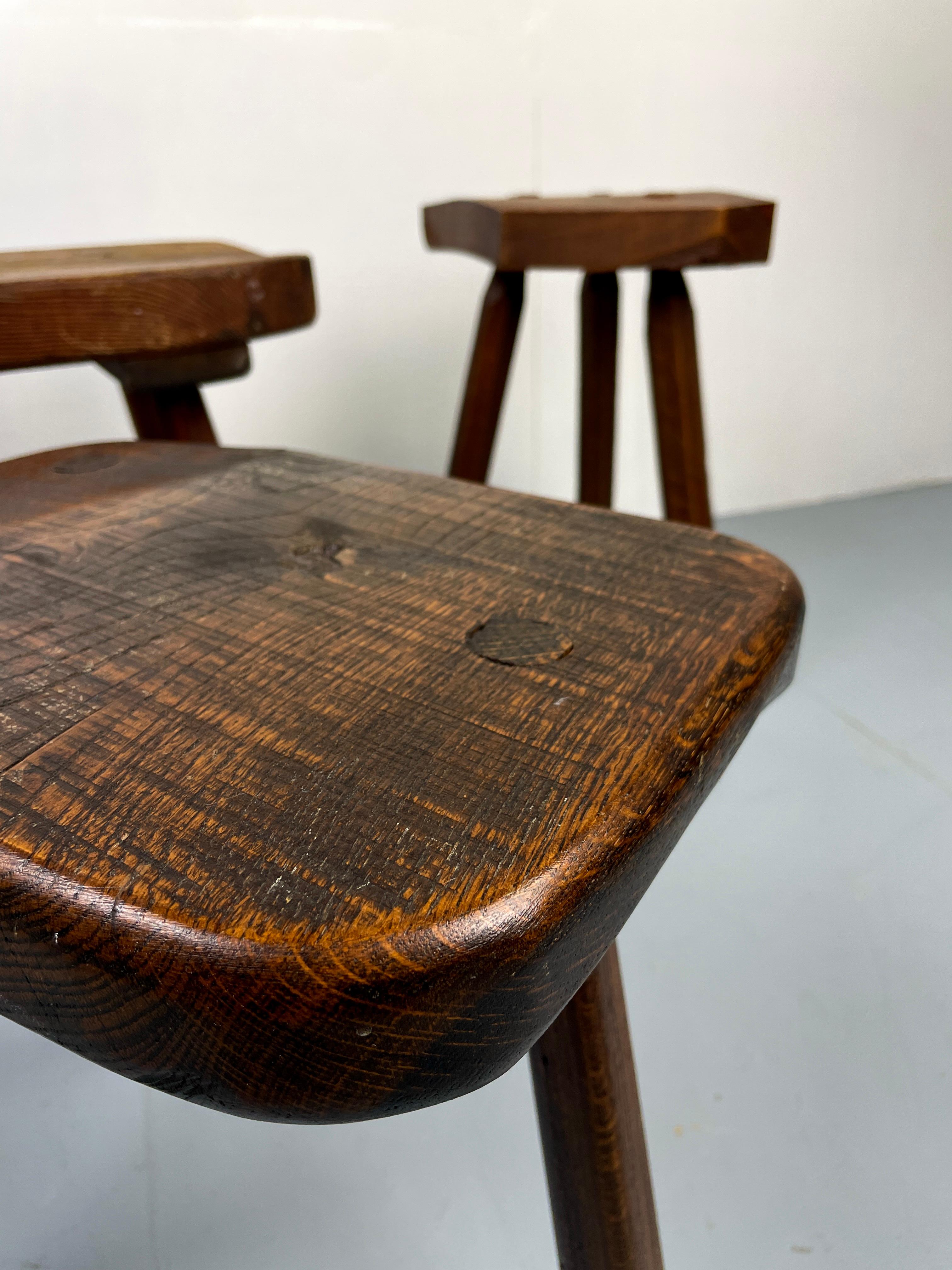 Wood Brutalist French Tripod Stool Set For Sale