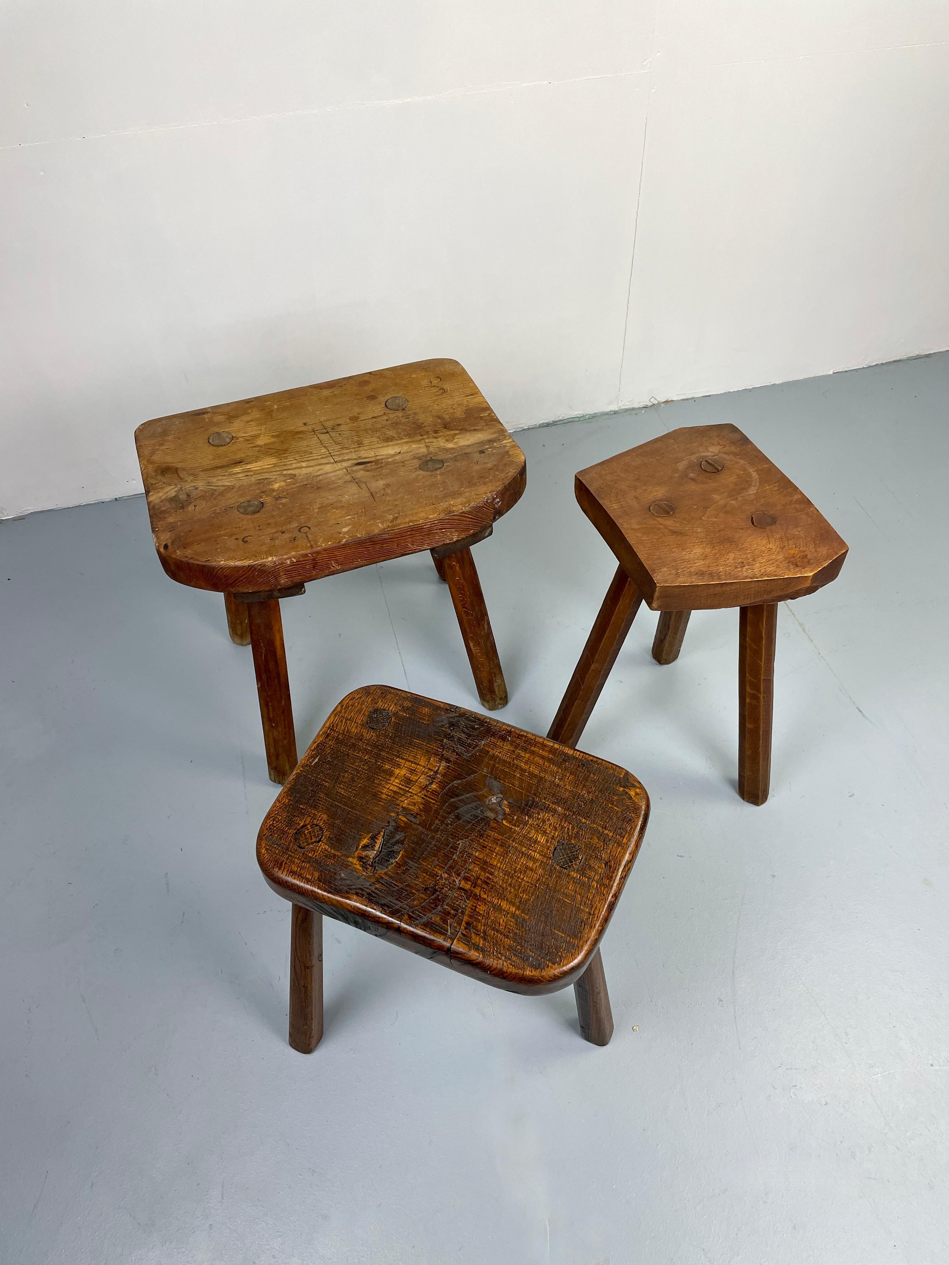 Brutalist French Tripod Stool Set For Sale 3