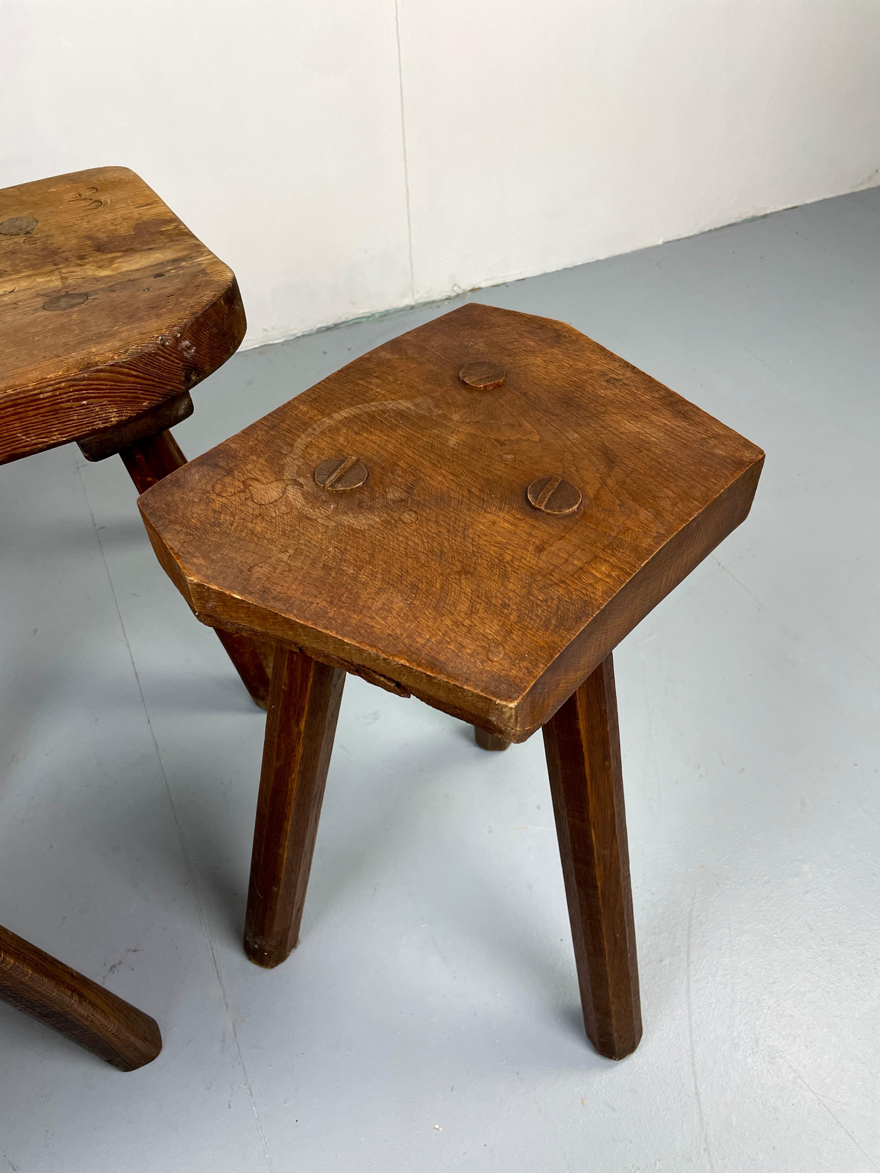 Brutalist French Tripod Stool Set For Sale 4