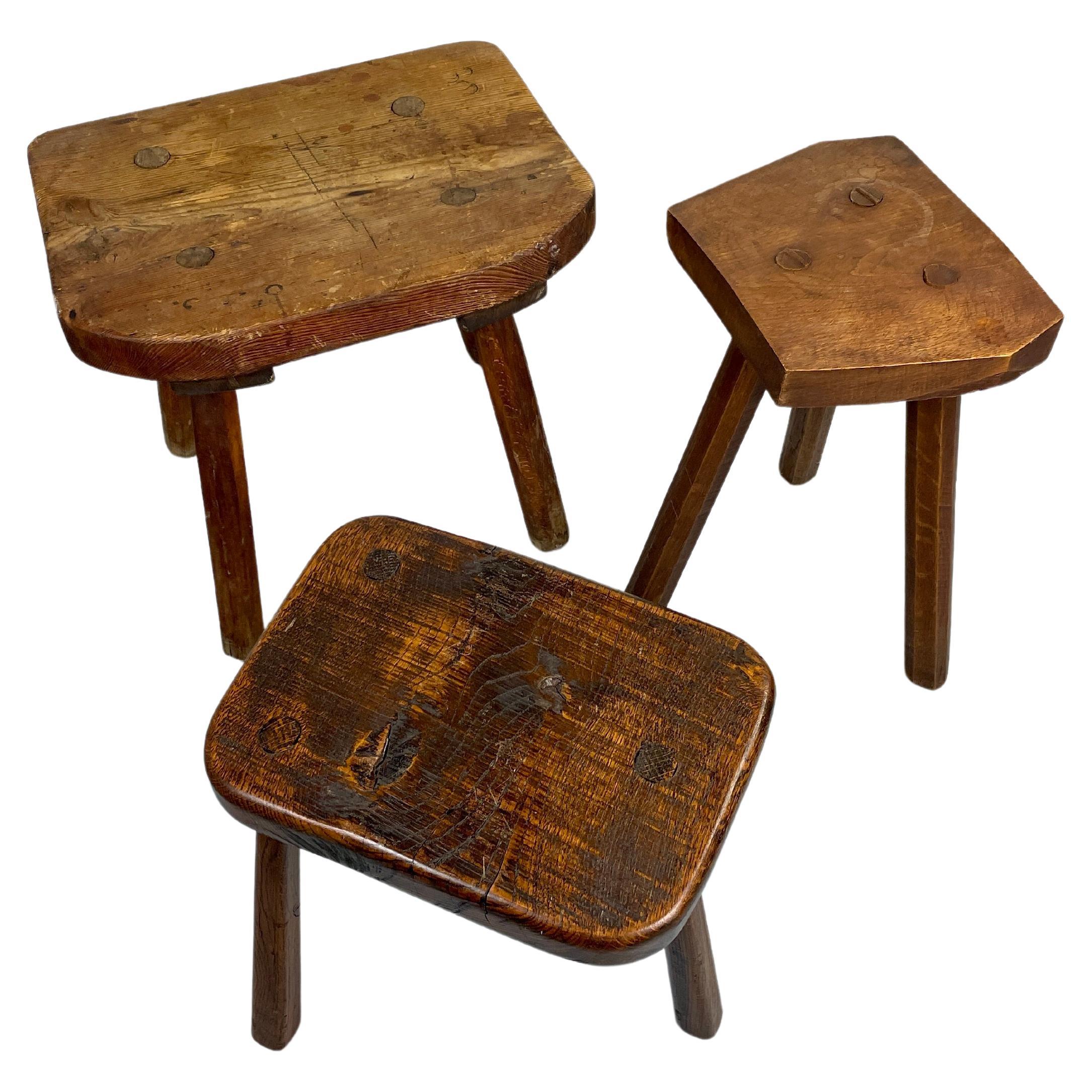 Brutalist French Tripod Stool Set For Sale