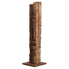 Brutalist French wood totem sculpture 1970's