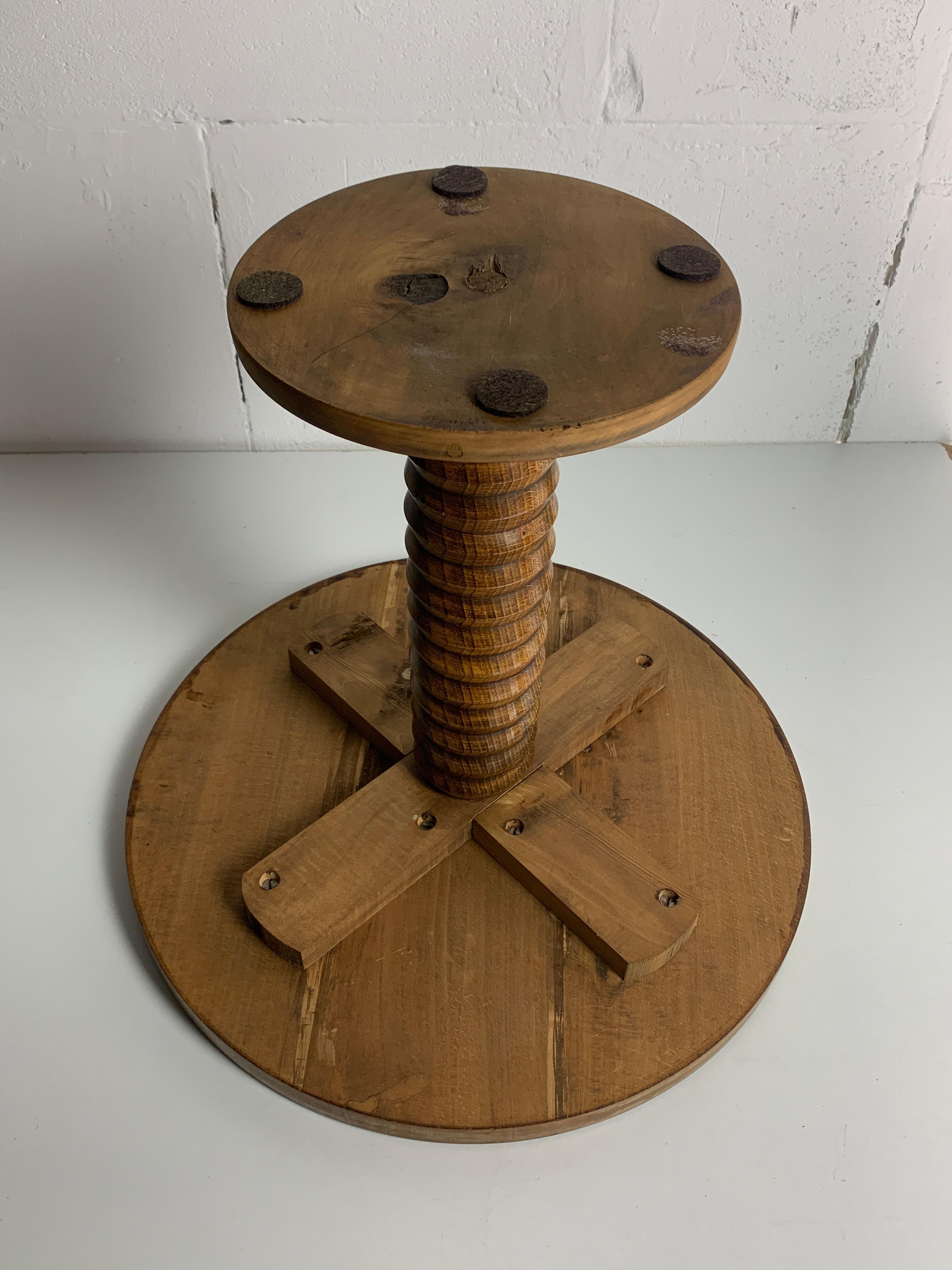 Brutalist French Wood Turned Wine Press Side Table, 1950s 5