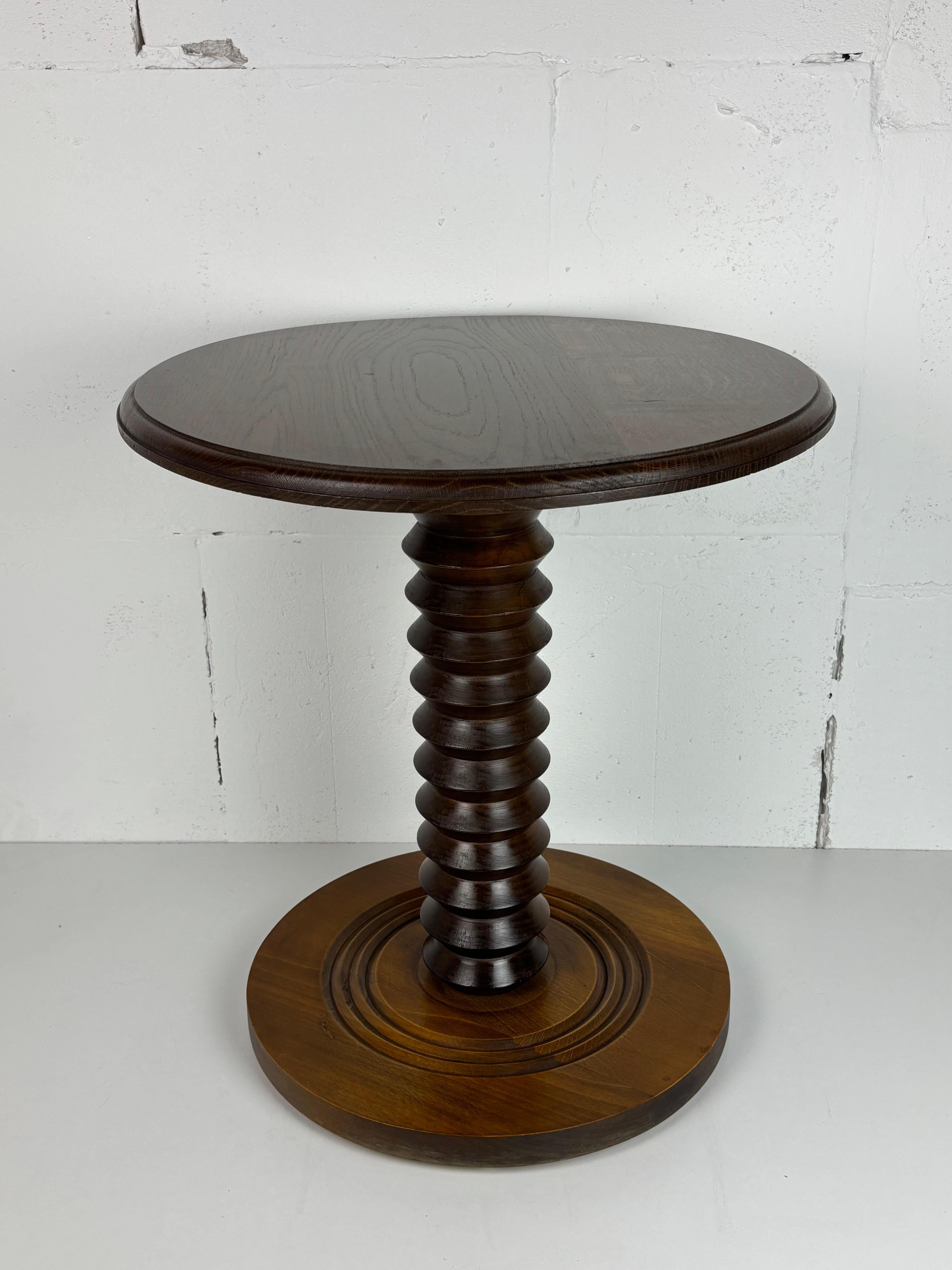 French Provincial Brutalist French Wood Turned Wine Press Side Table, 1950s For Sale