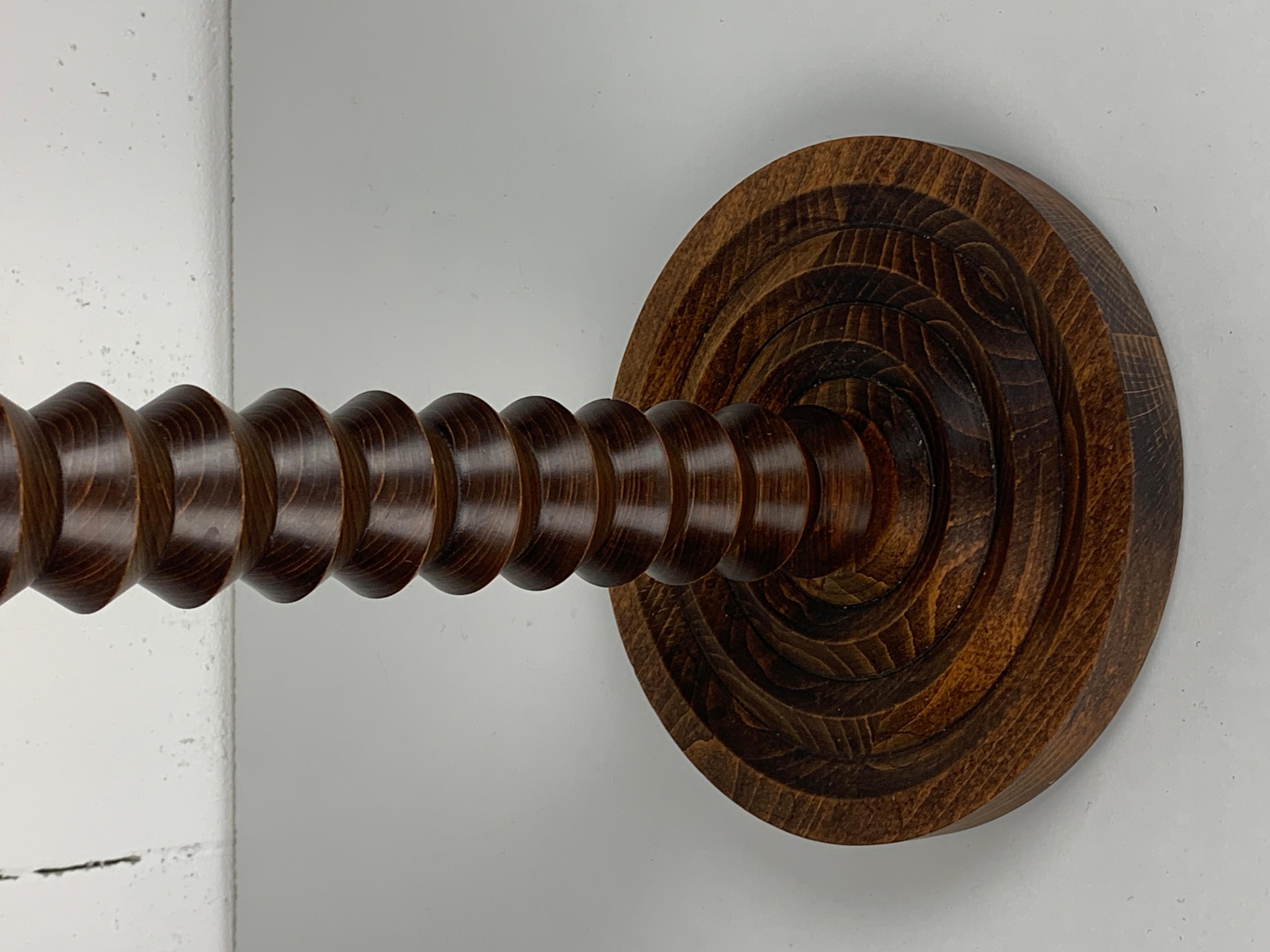 Oak Brutalist French Wood Turned Wine Press Side Table, 1950s