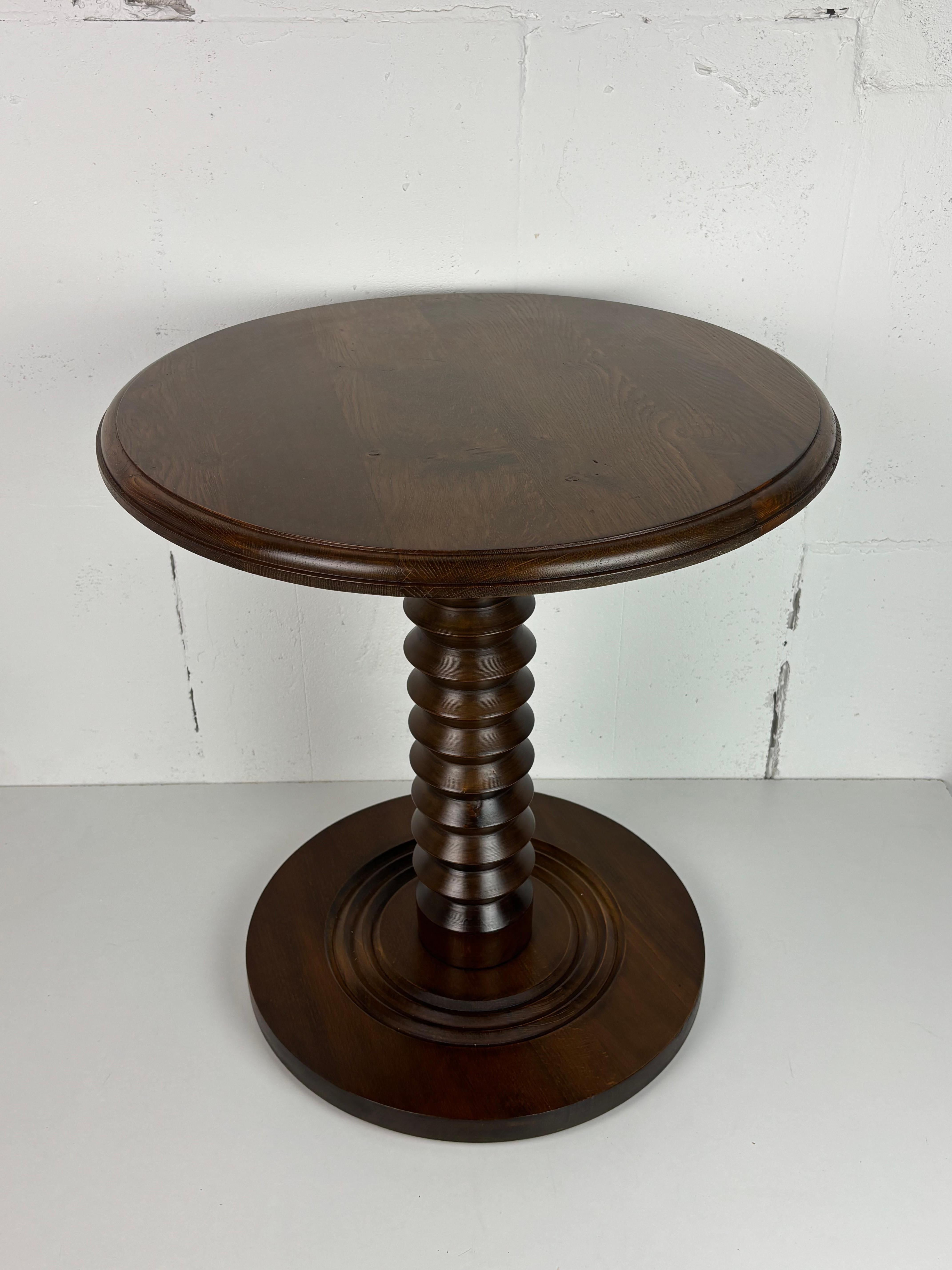 Mesa auxiliar Brutalista francesa de madera torneada para prensa de vino, años 50 en Bueno estado para la venta en Zaandam, NL