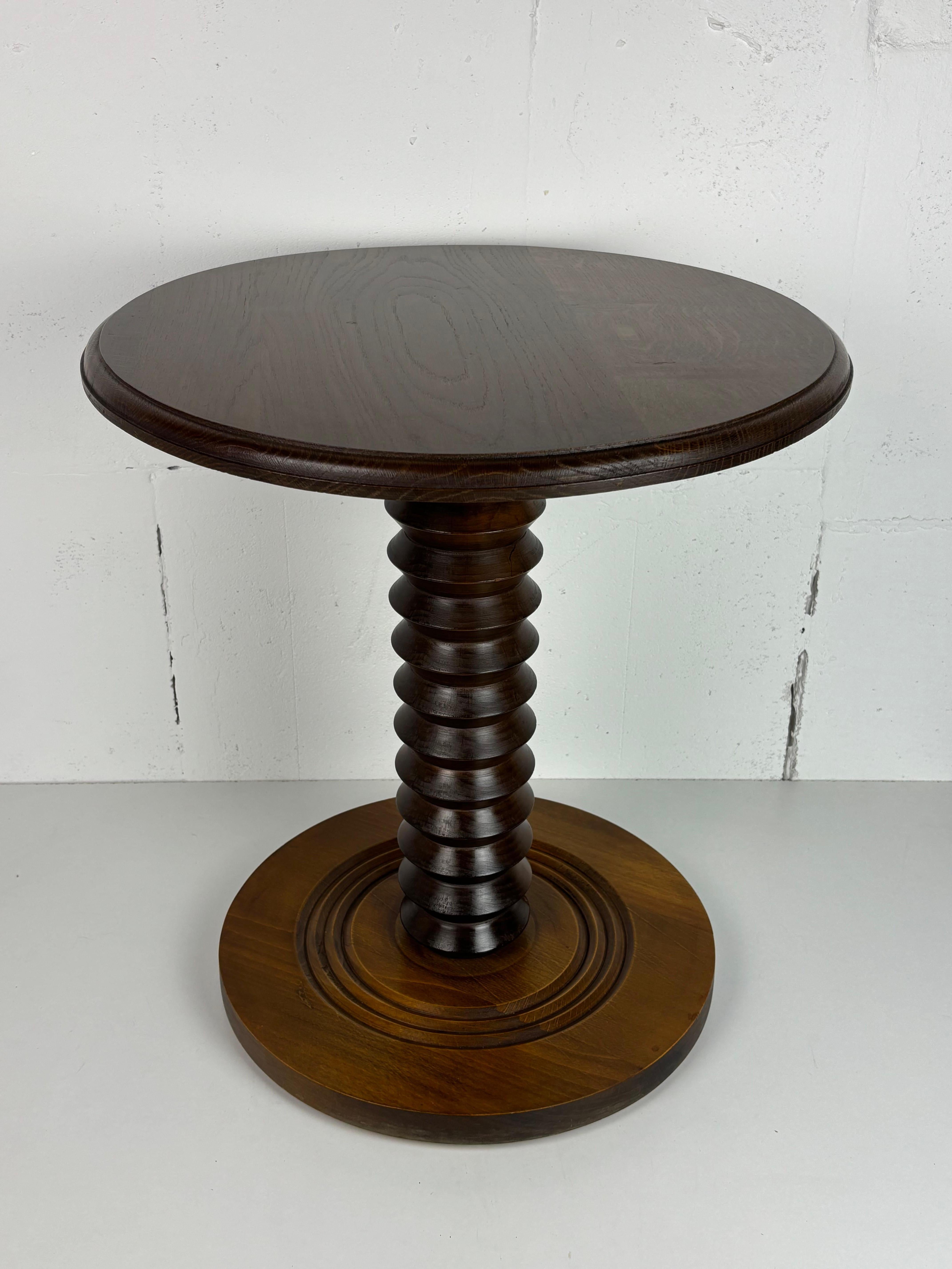 Brutalist French Wood Turned Wine Press Side Table, 1950s For Sale 1