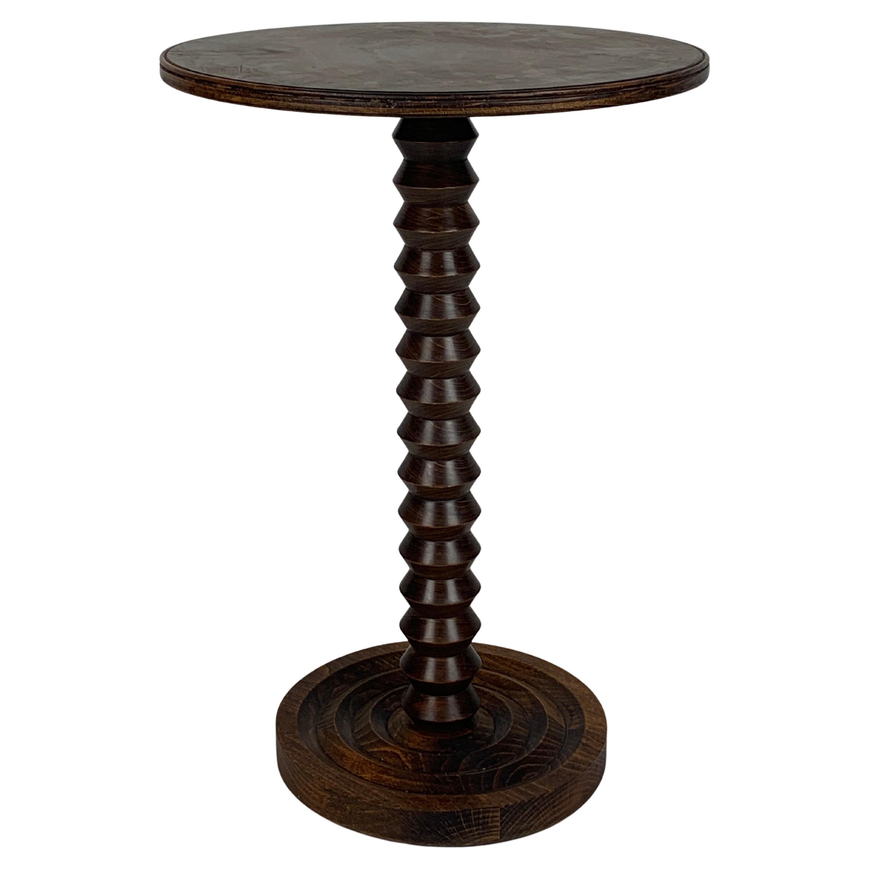 Brutalist French Wood Turned Wine Press Side Table, 1950s