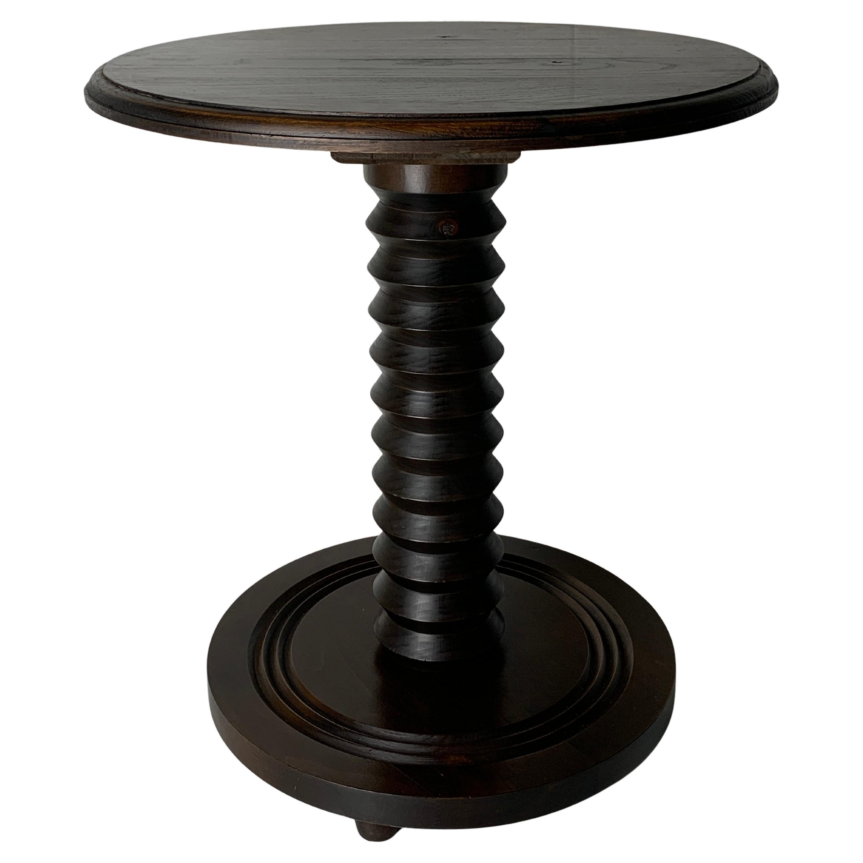 Brutalist French Wood Turned Wine Press Side Table, 1950s in vendita