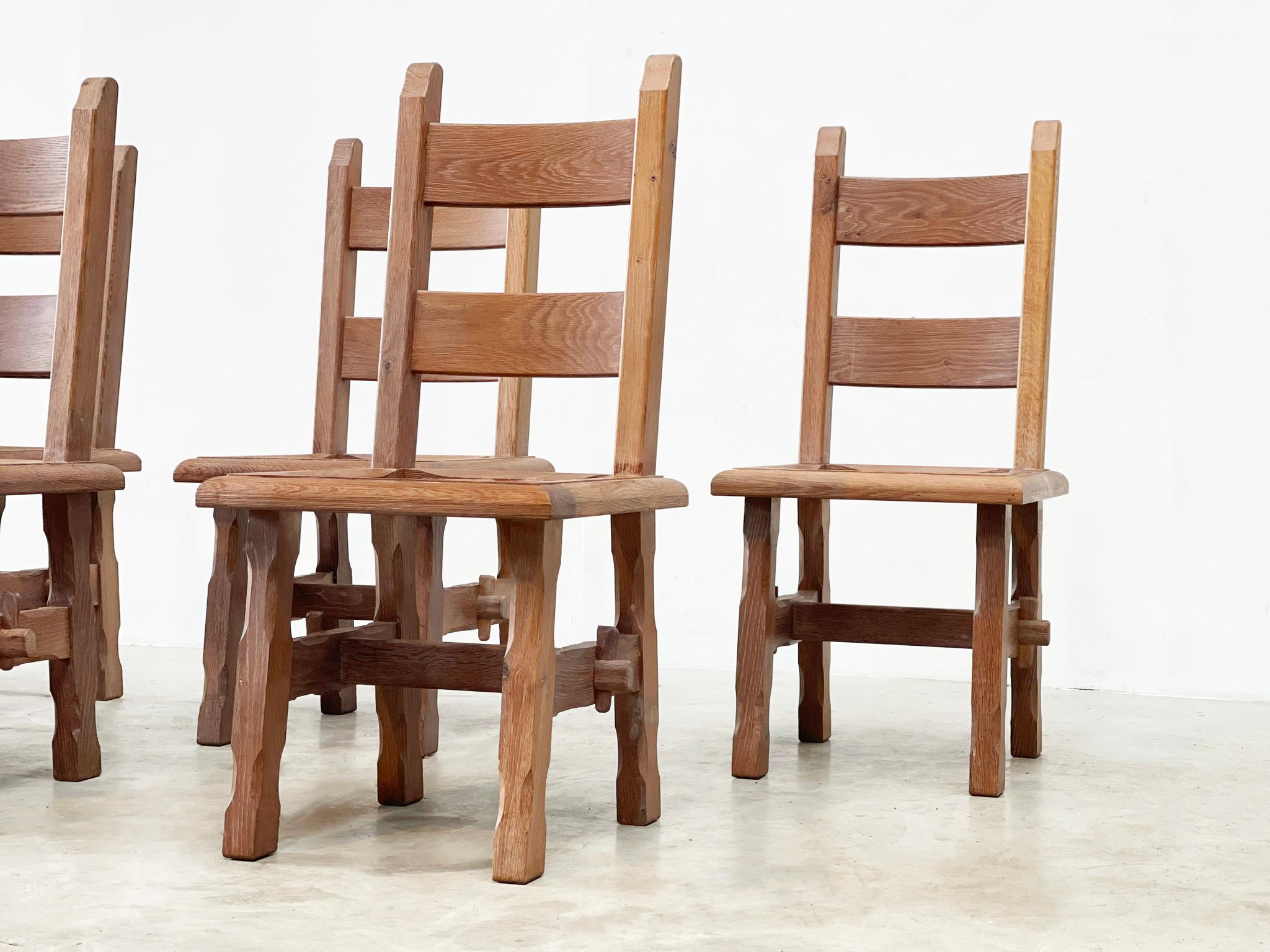 Late 20th Century Brutalist french wooden chairs For Sale