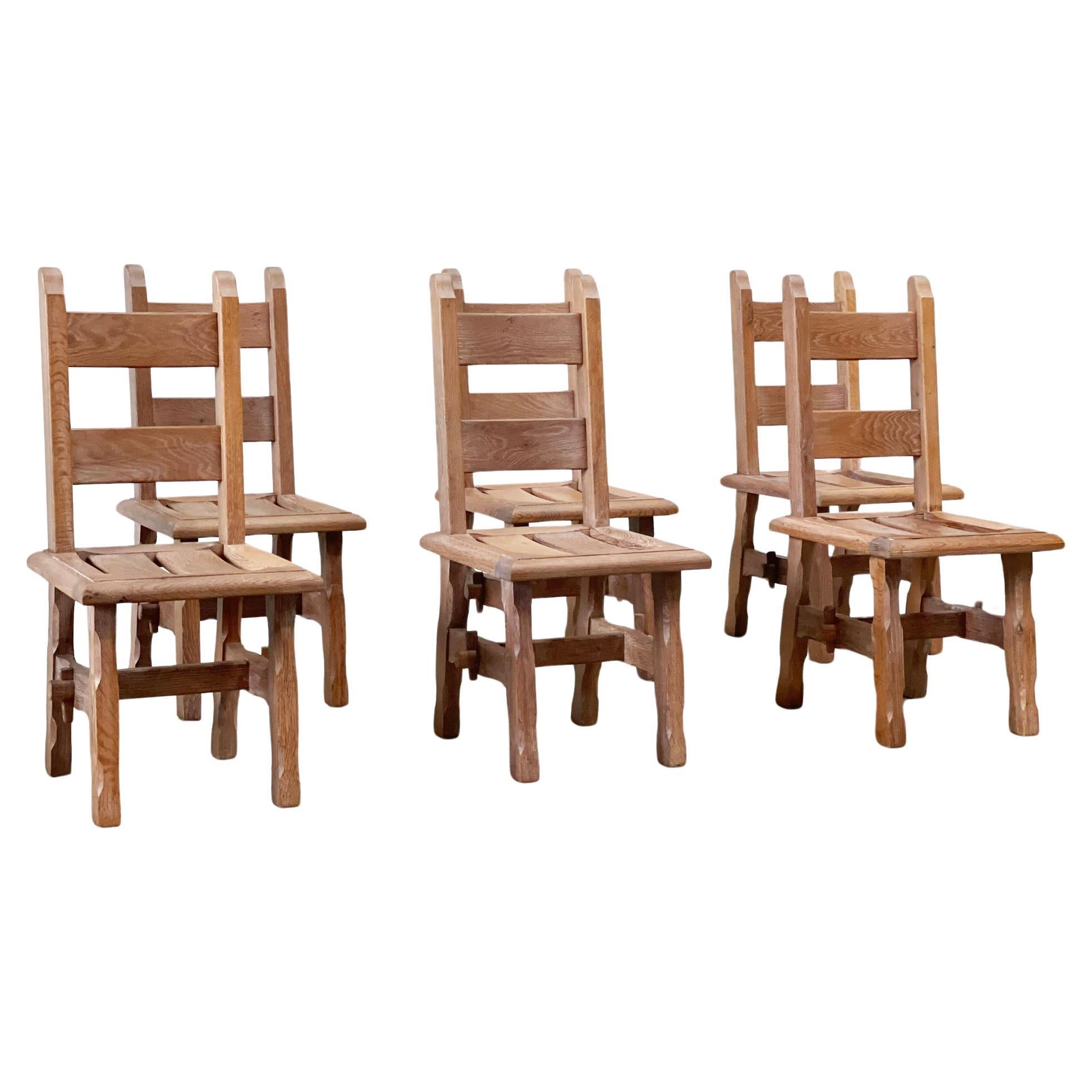 Brutalist french wooden chairs For Sale