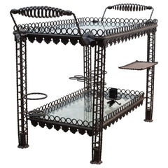 Brutalist French Wrought Iron End Table, Bar Cart, 1950s