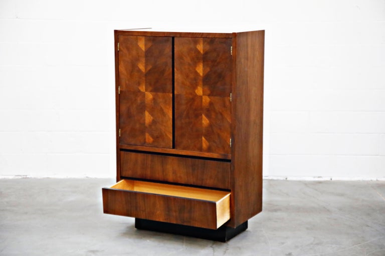 Brutalist Gentleman's Burled Highboy Wardrobe Dresser by Lane, 1960s