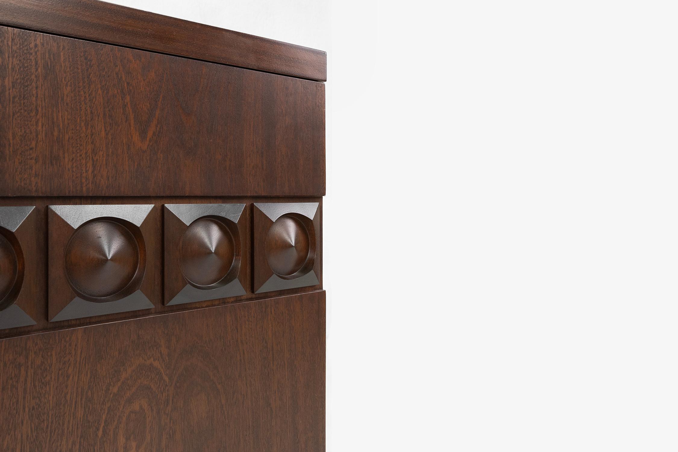 Aluminum Brutalist geometrical seventies bar cabinet or high-board, Belgium For Sale