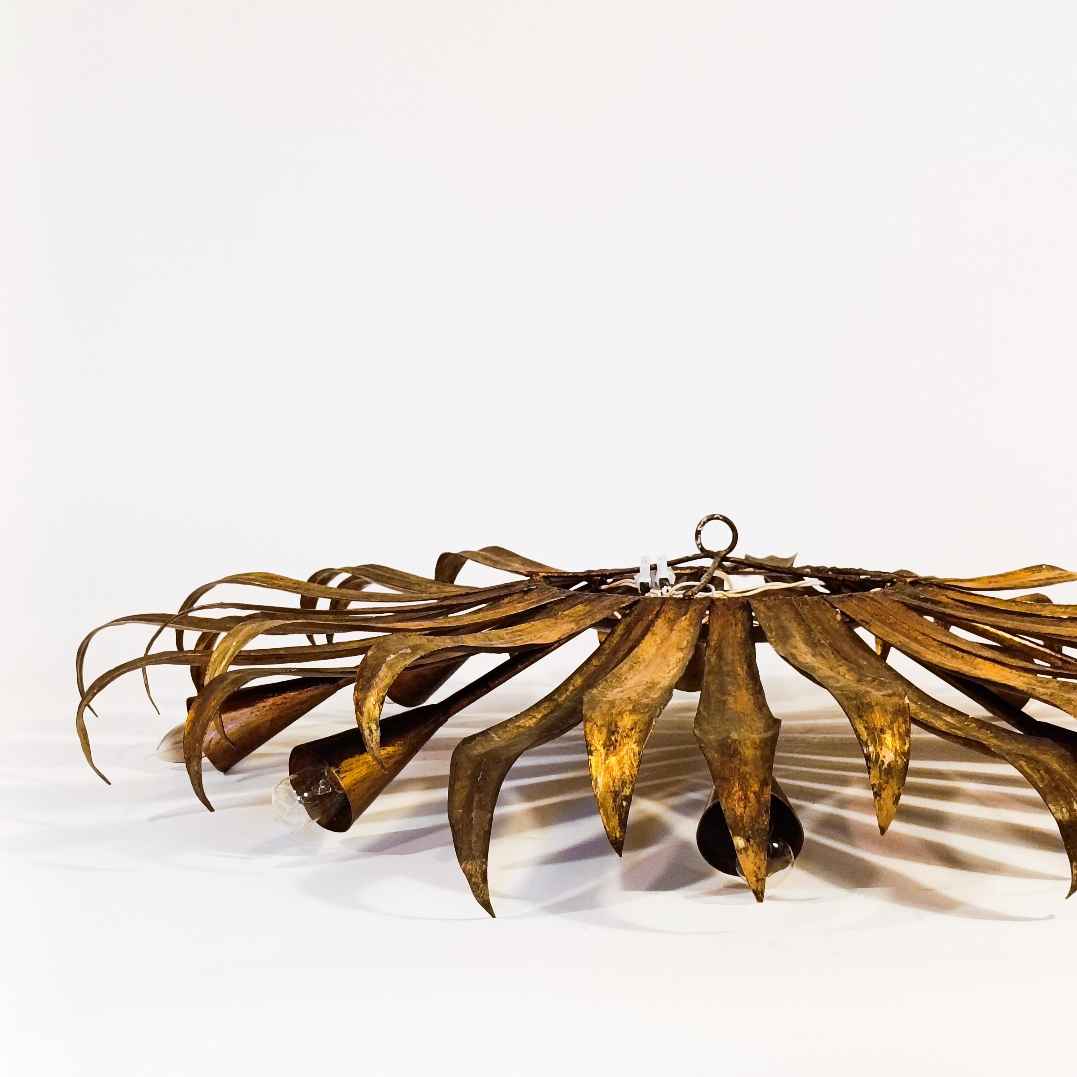 Brutalist gilded sunburst flush mount by Ferro Art, Spain, 1960s For Sale 2