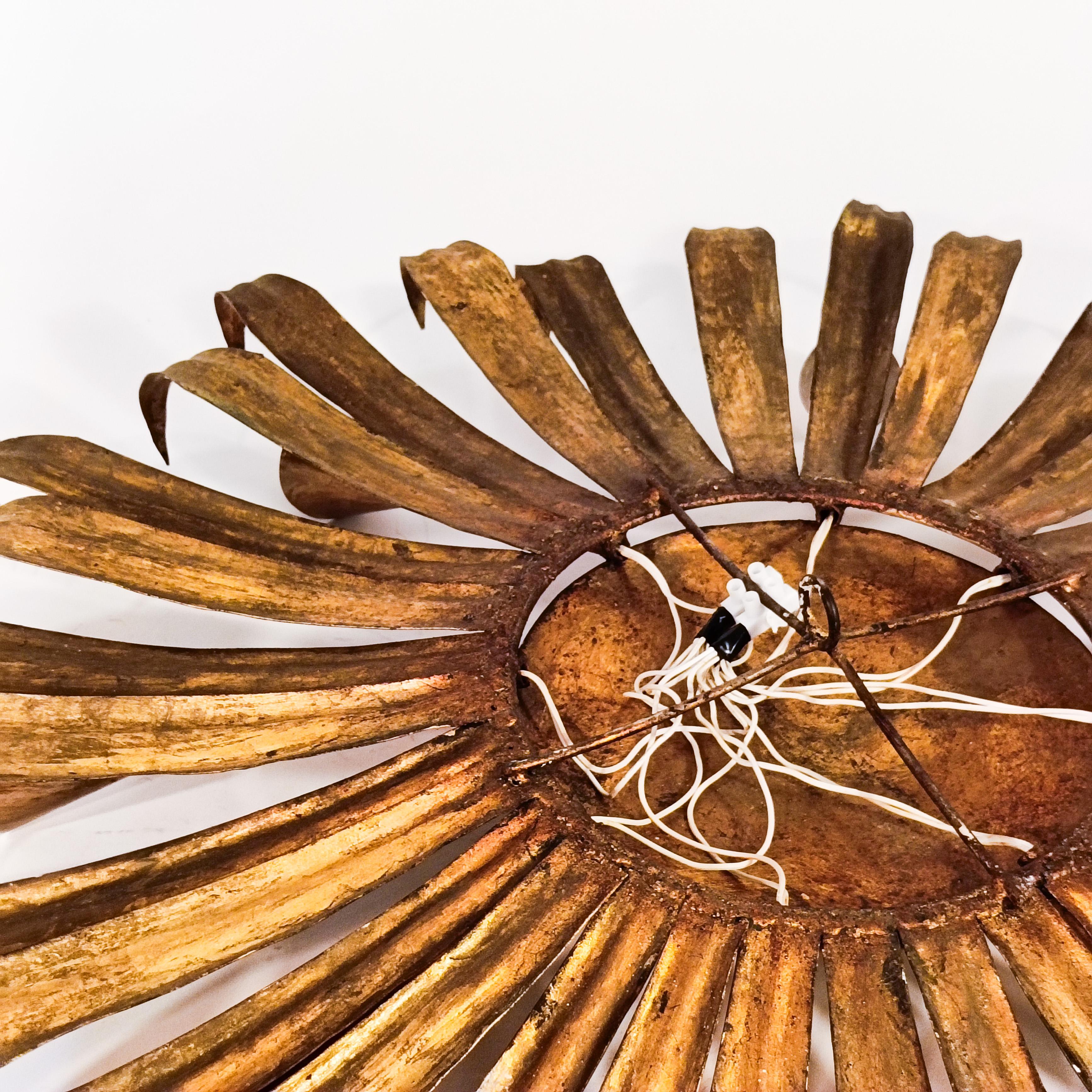 Brutalist gilded sunburst flush mount by Ferro Art, Spain, 1960s For Sale 4