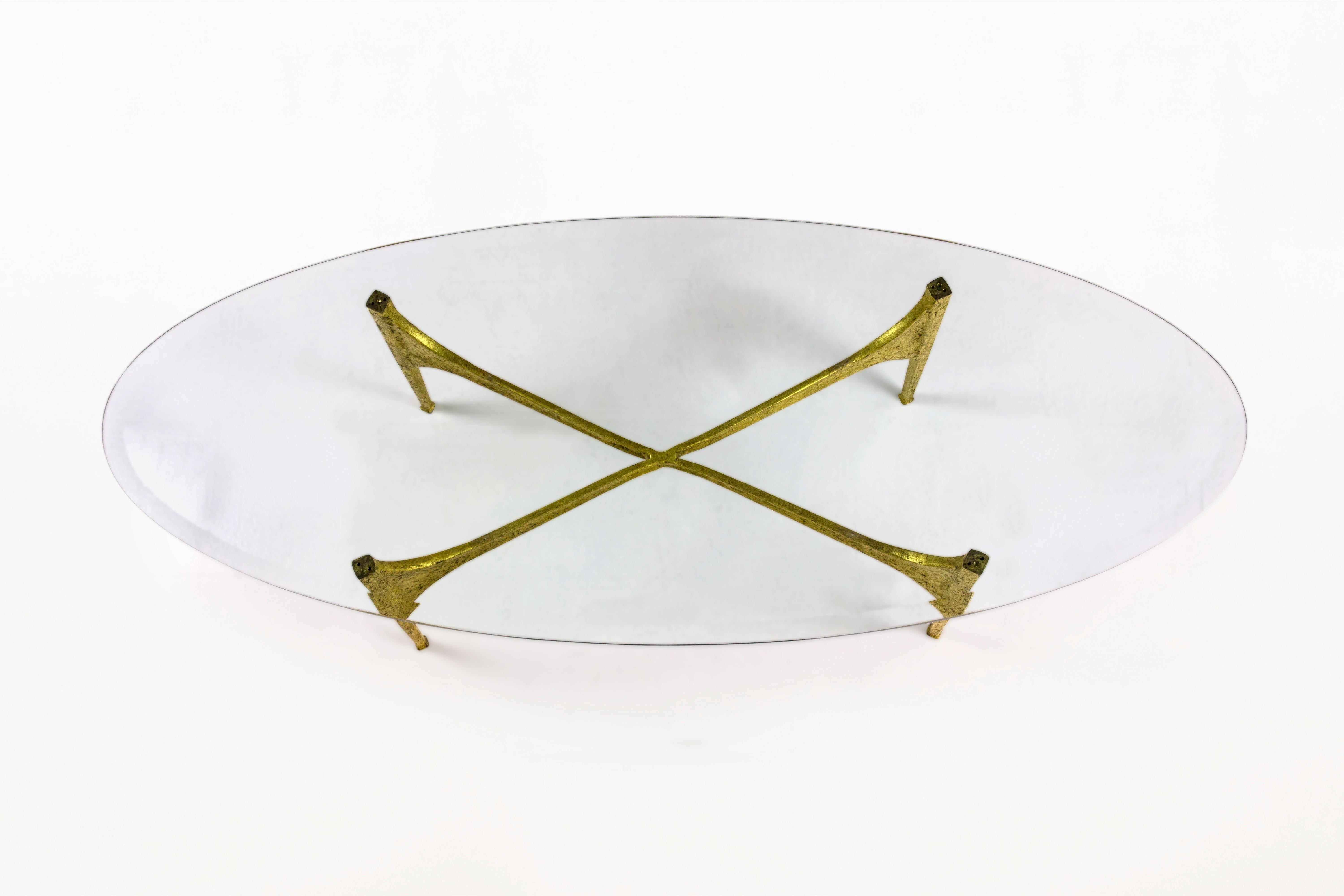 French Brutalist Gilt Coffee Table, circa 1960, France