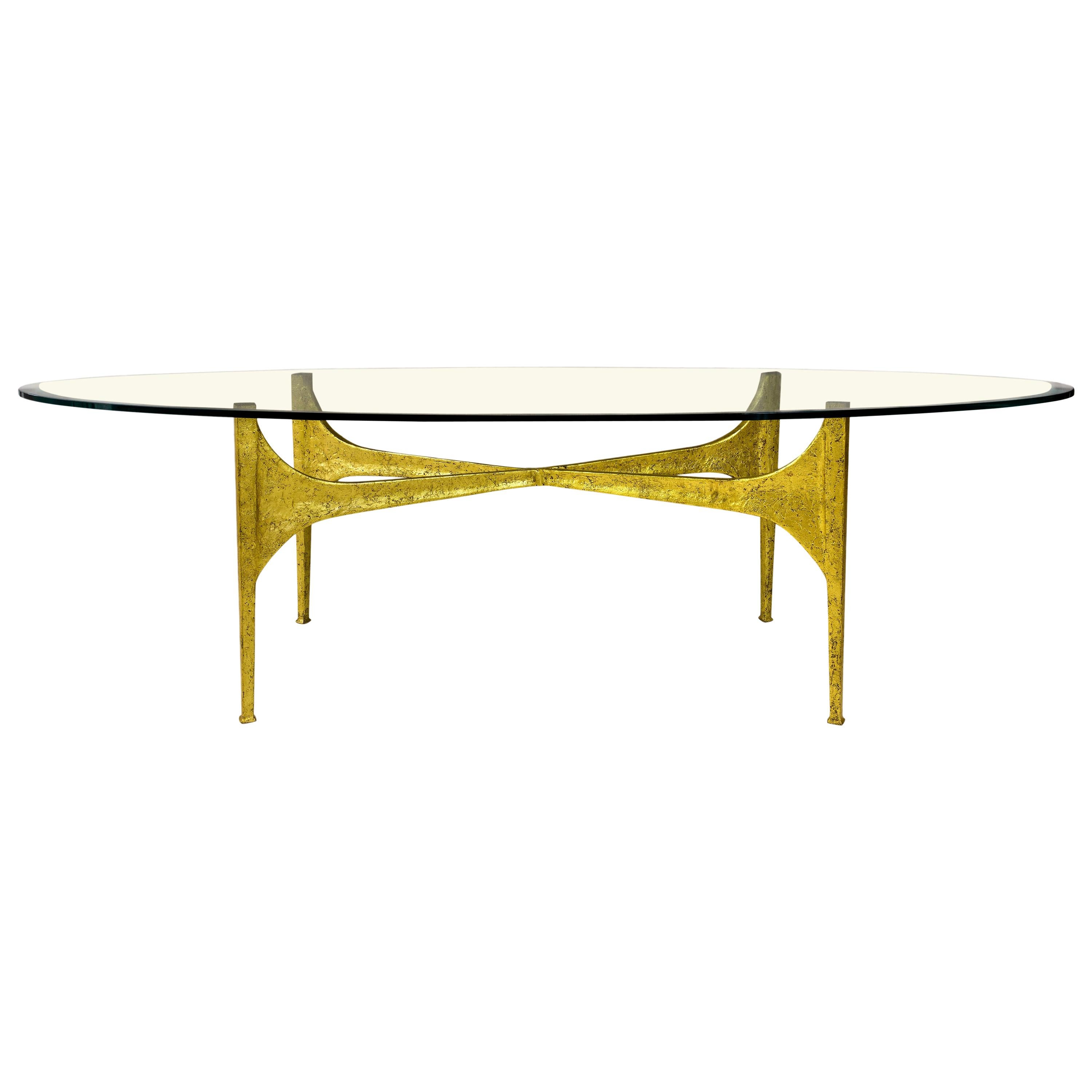 Brutalist Gilt Coffee Table, circa 1960, France