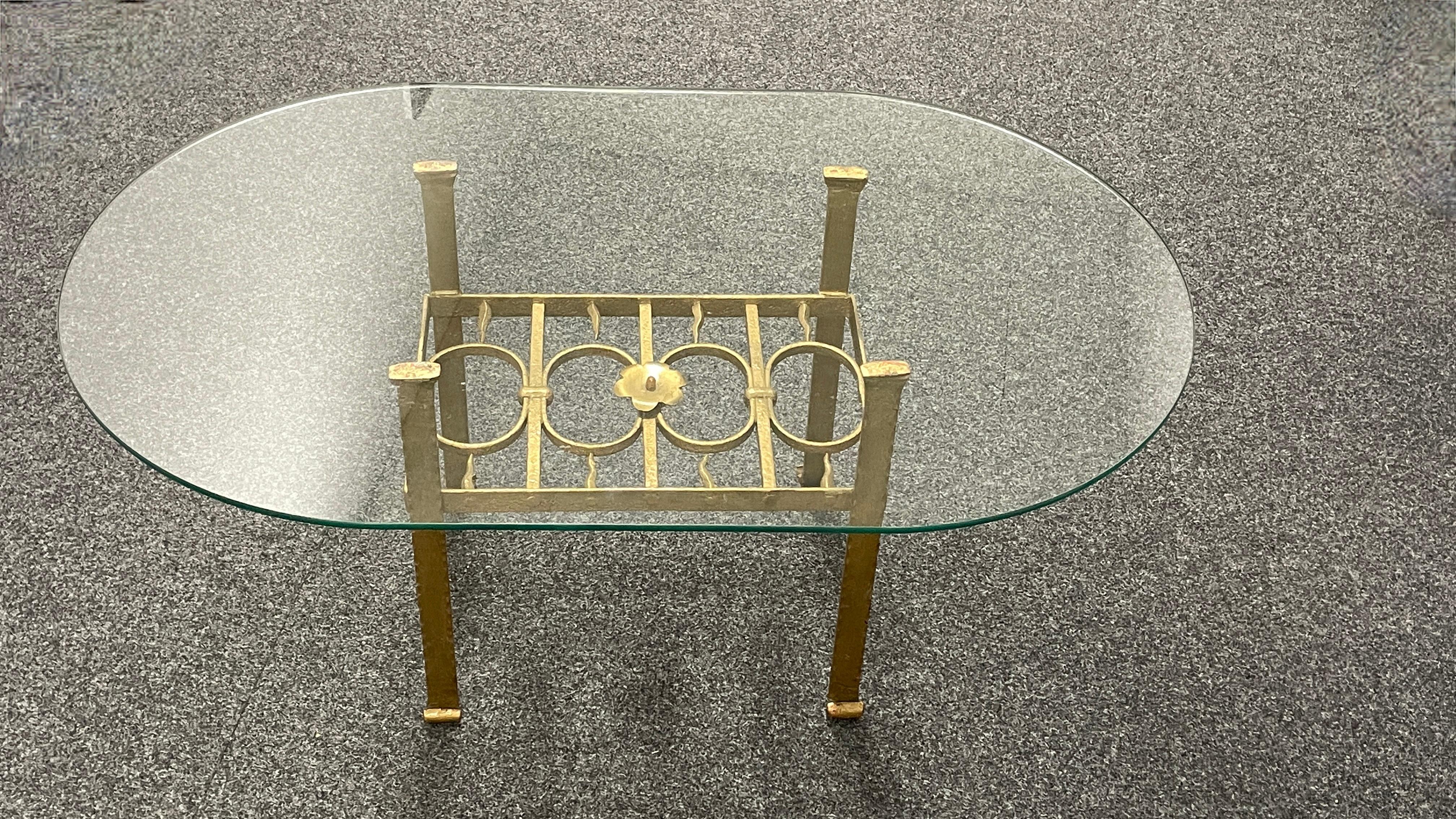 Metal Brutalist Gilt Iron Coffee Table, Tole Toleware Style, German, 1960s For Sale