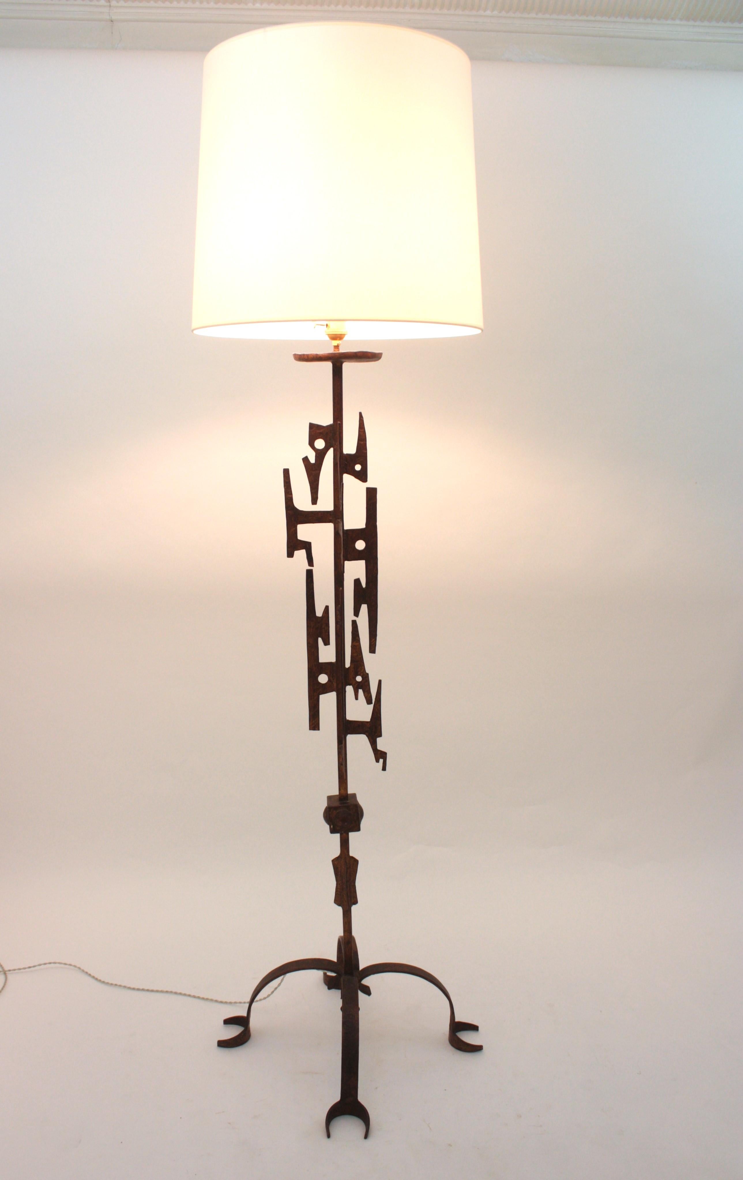 Paul Evans Style Brutalist Gilt Iron Floor Lamp For Sale 5