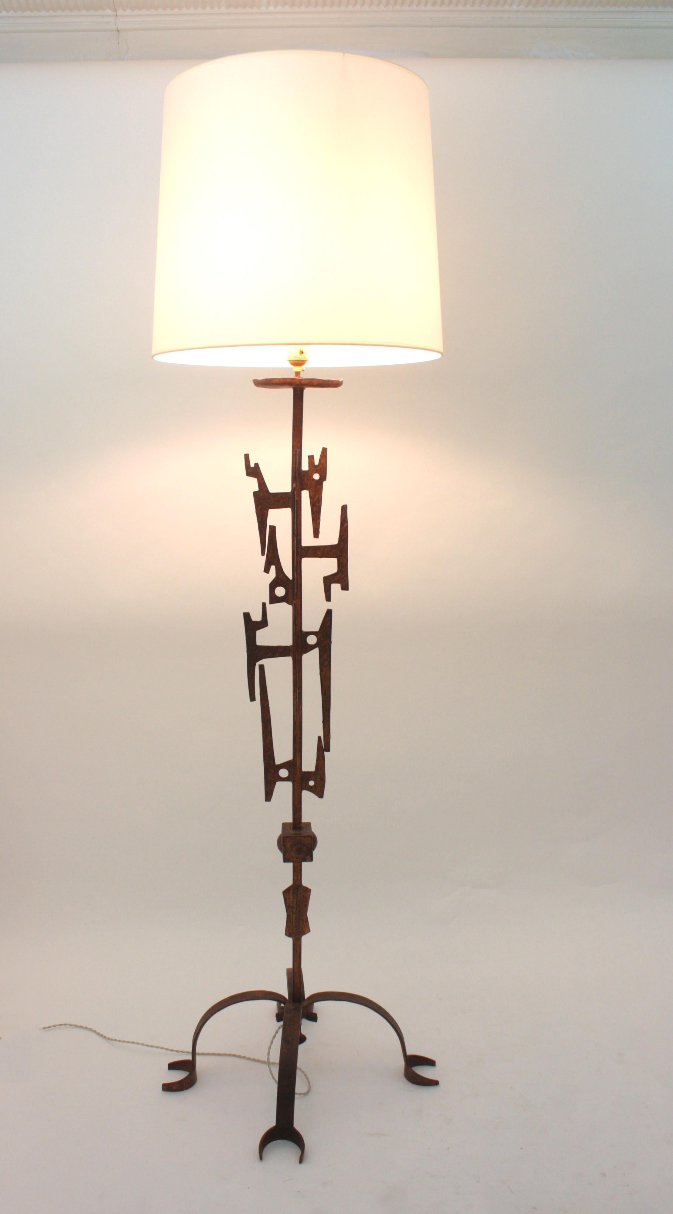 Paul Evans Style Brutalist Gilt Iron Floor Lamp For Sale 9