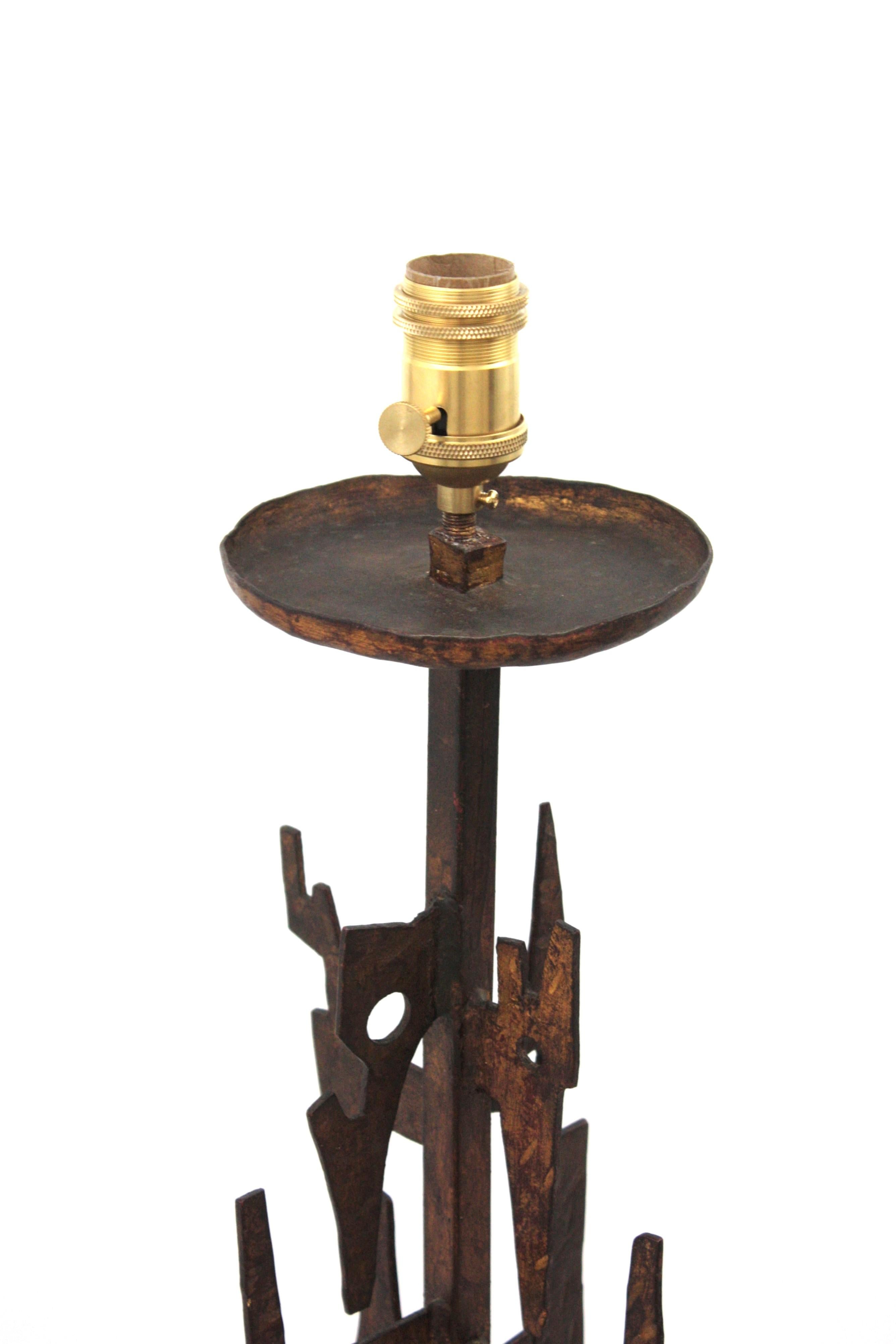 Paul Evans Style Brutalist Gilt Iron Floor Lamp For Sale 13