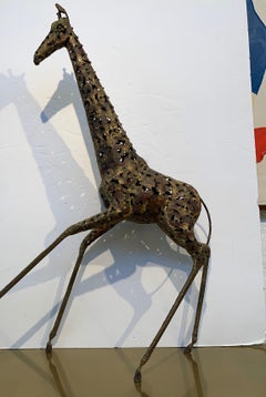 Brutalist Giraffe Mixed Metal Sculpture