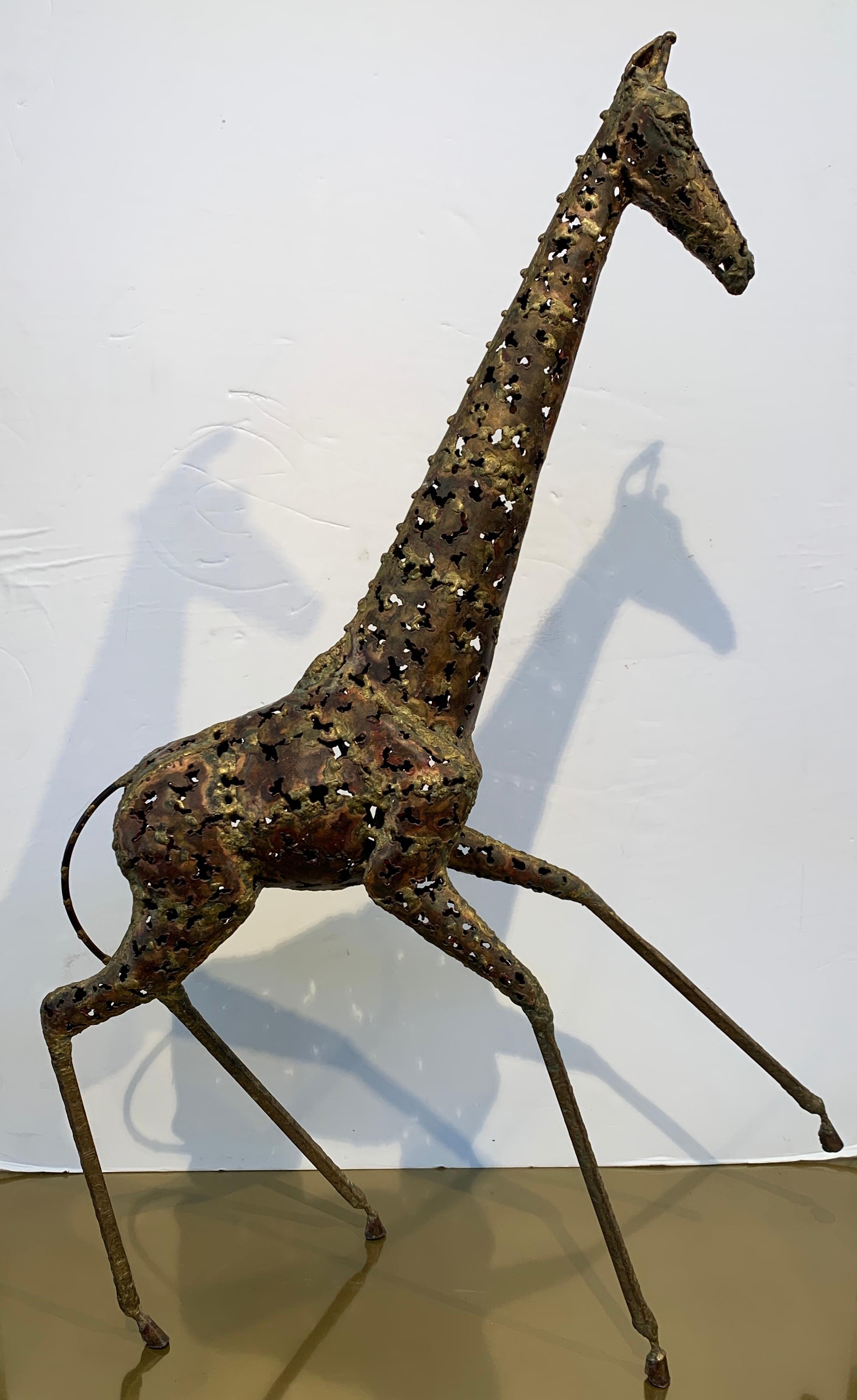 Brutalist Giraffe Mixed Metal Sculpture 1