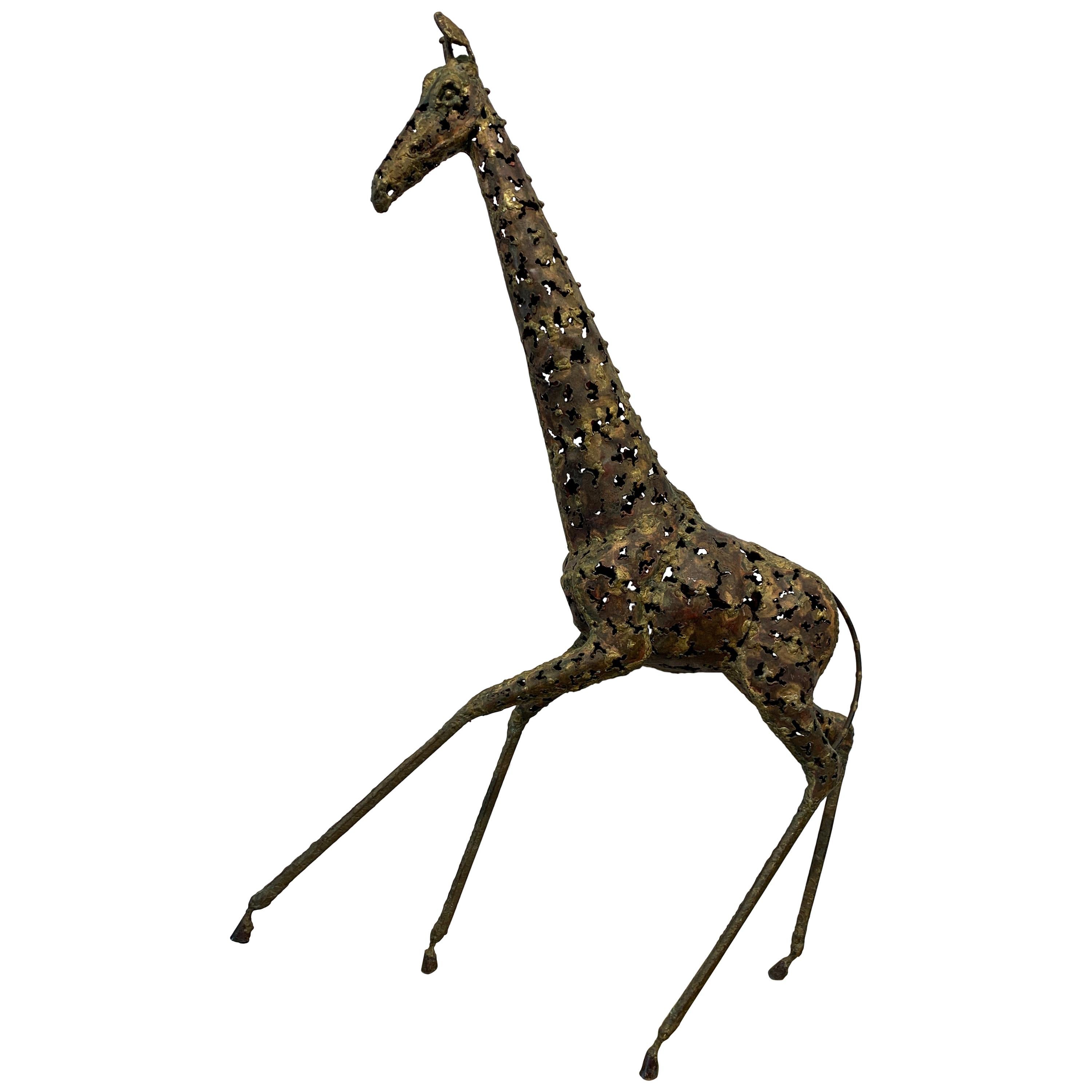 Brutalist Giraffe Mixed Metal Sculpture